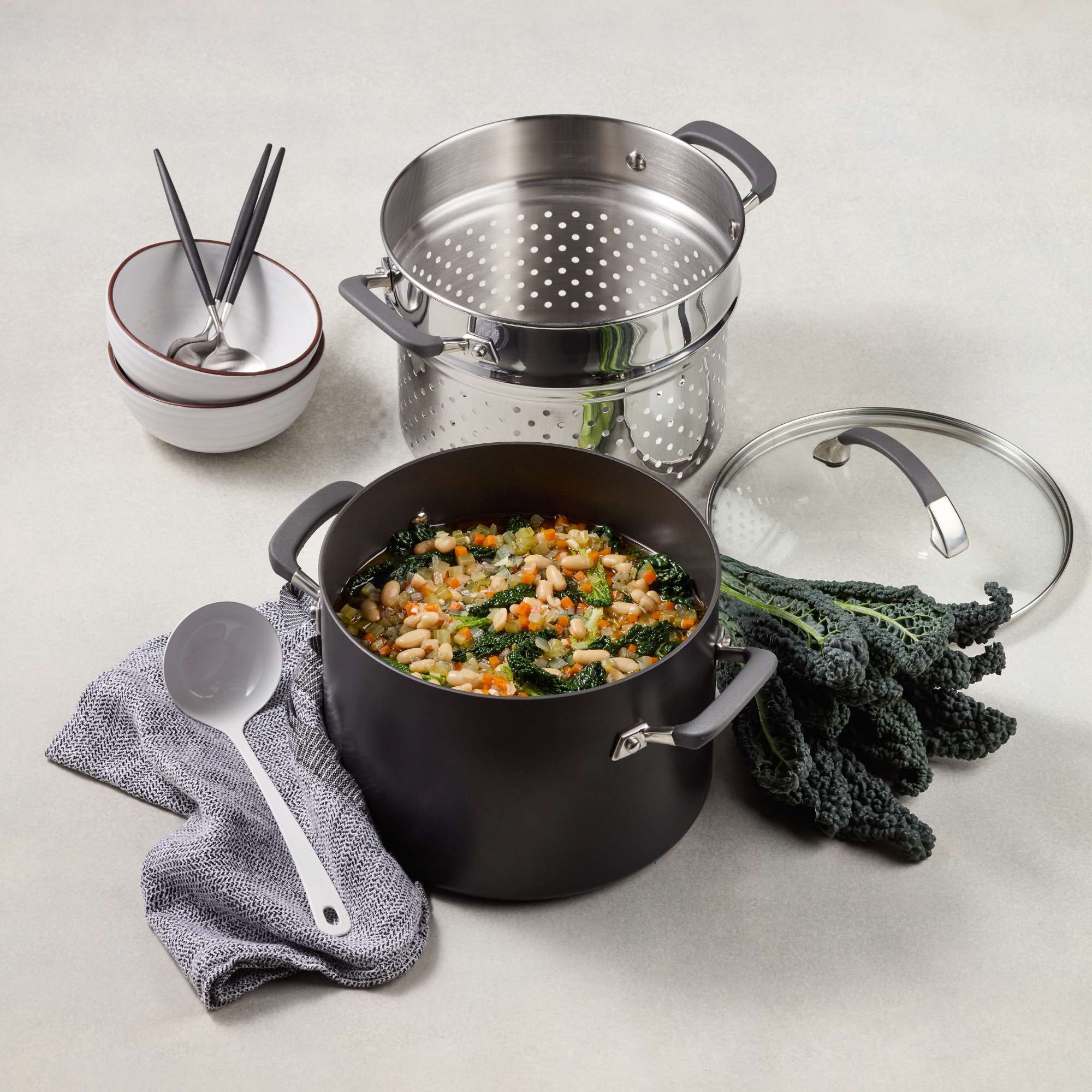 Anolon Endurance+ 24cm/7.6L Stockpot Bonus Pasta Insert Cookware Anolon