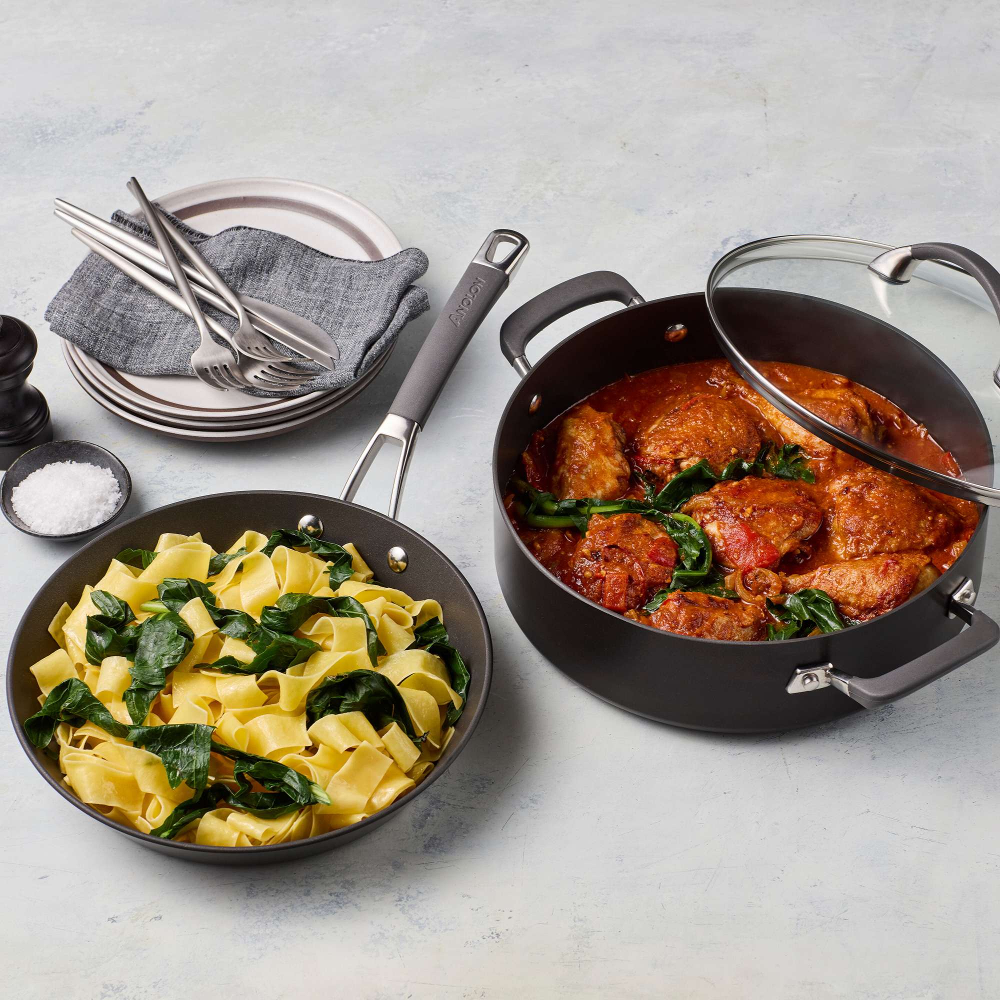 Anolon Endurance+ 26cm Skillet & 28cm Sauteuse 2 Piece Set Cookware Anolon