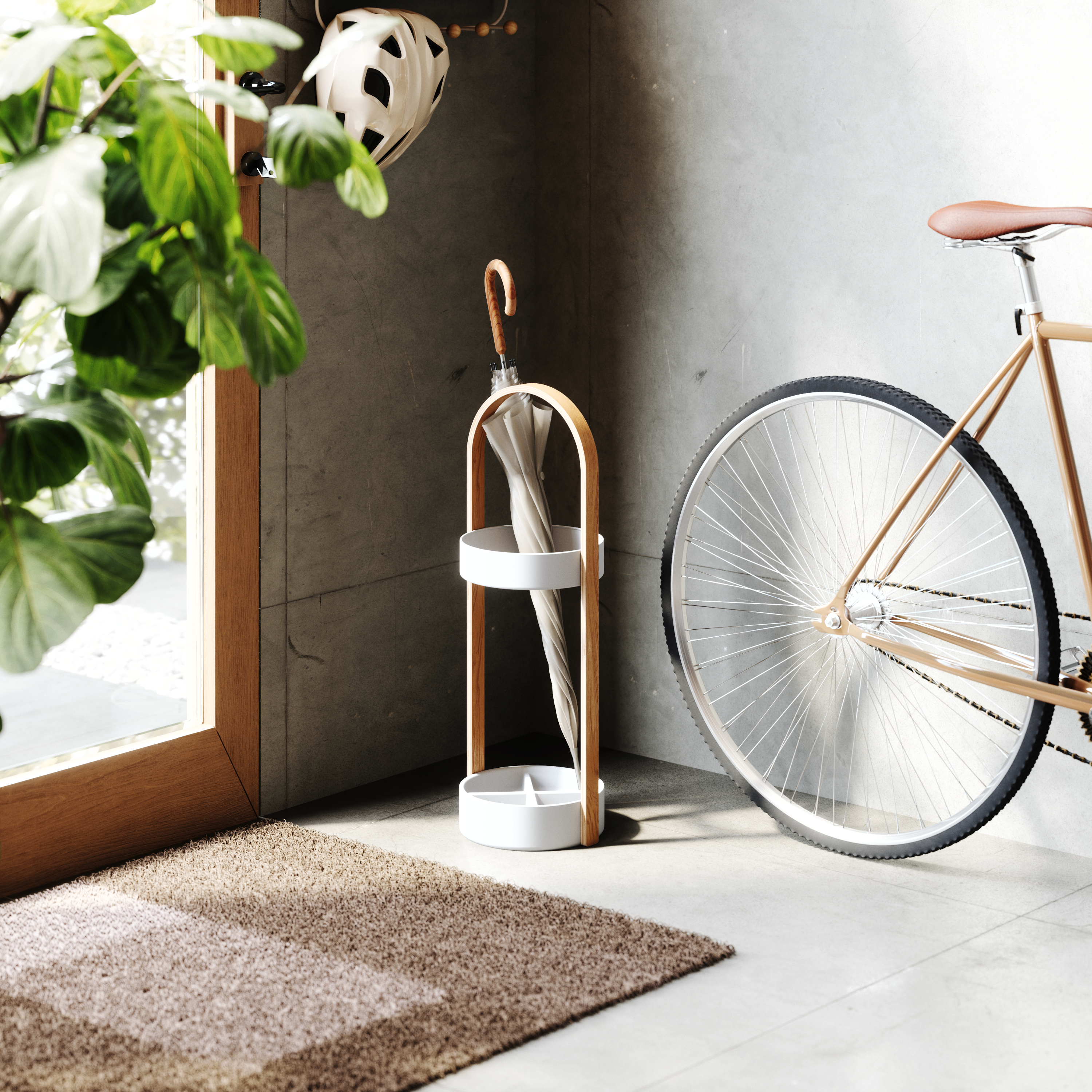 Bellwood Umbrella Stand - White/Natural Umbrella Stand UMBRA