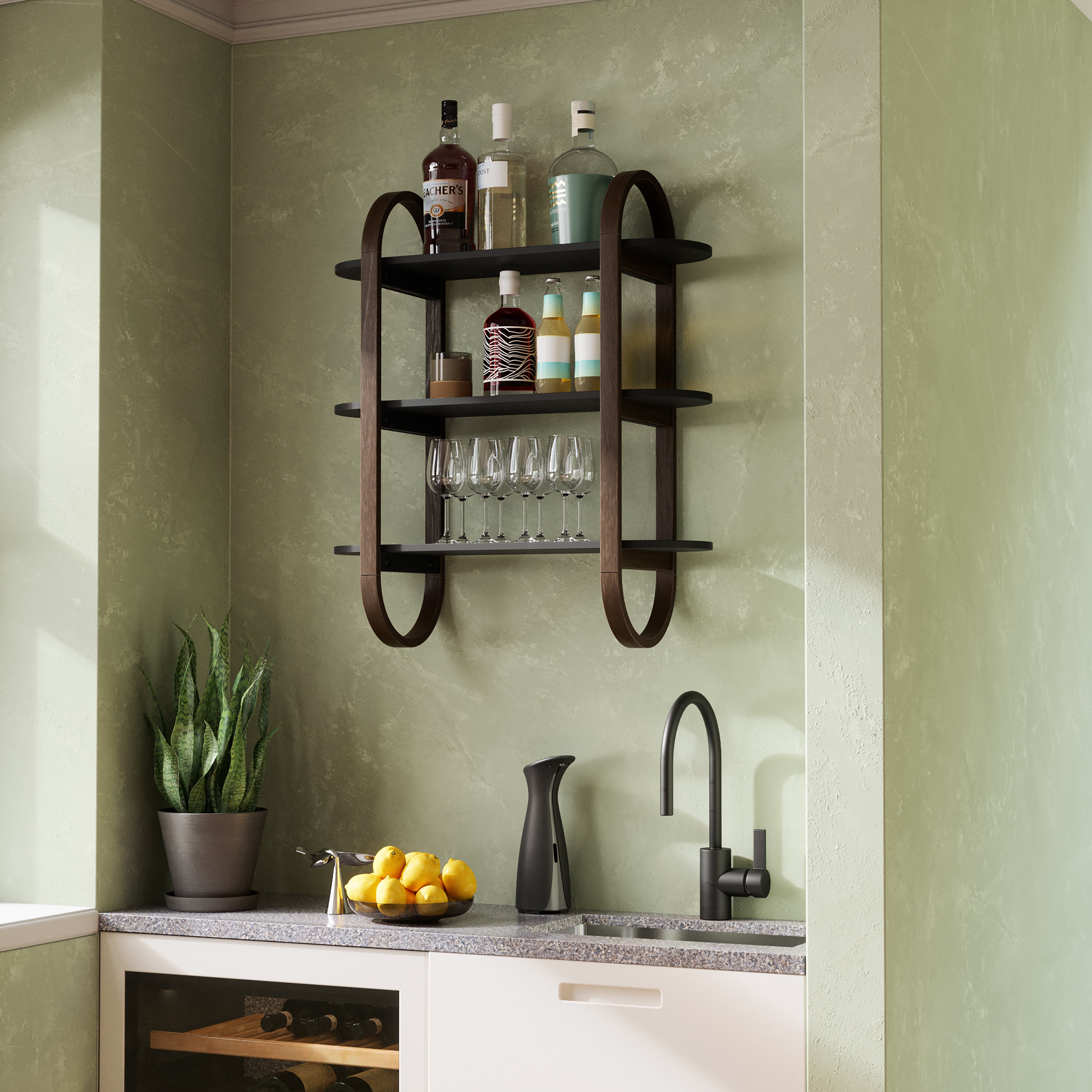 Bellwood Wall Shelf - Black/Walnut Wall Shelf UMBRA