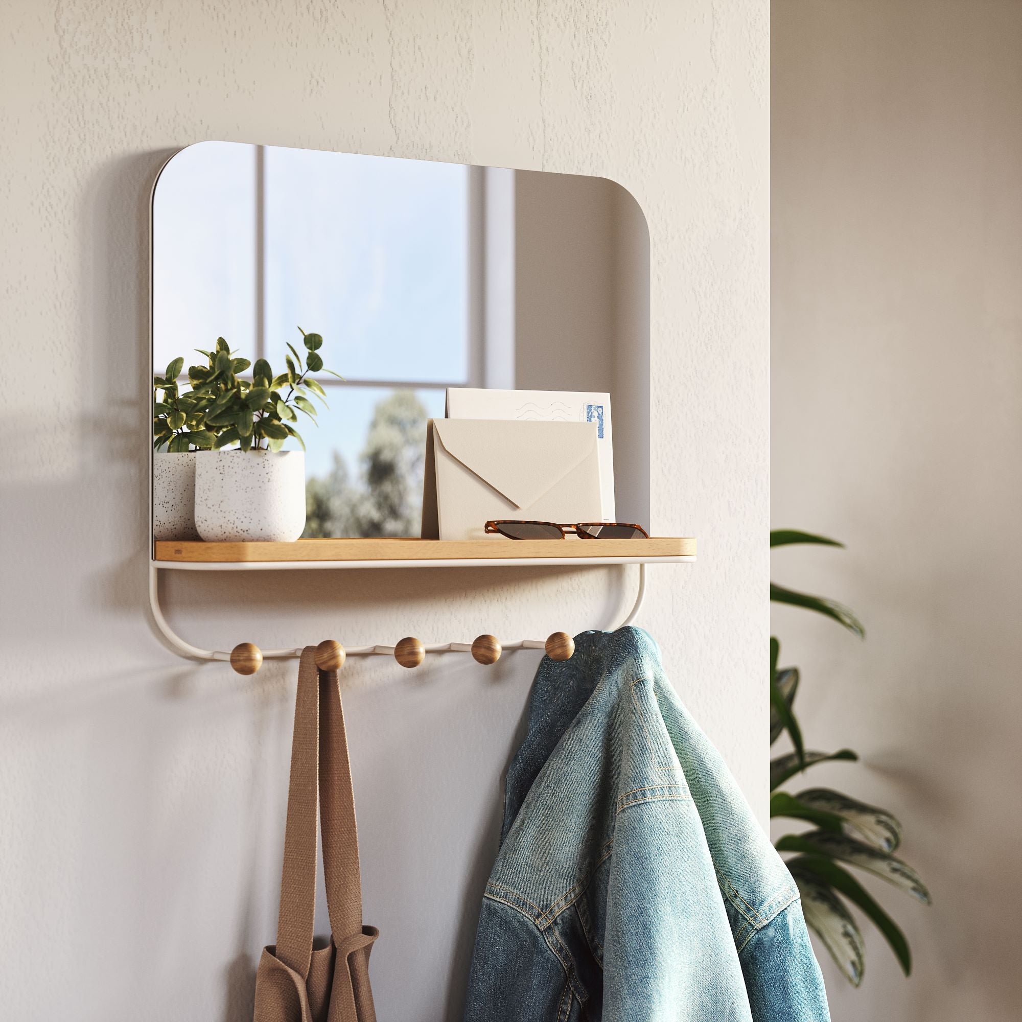 Estique Mirror W/ Hooks - White Mirror UMBRA