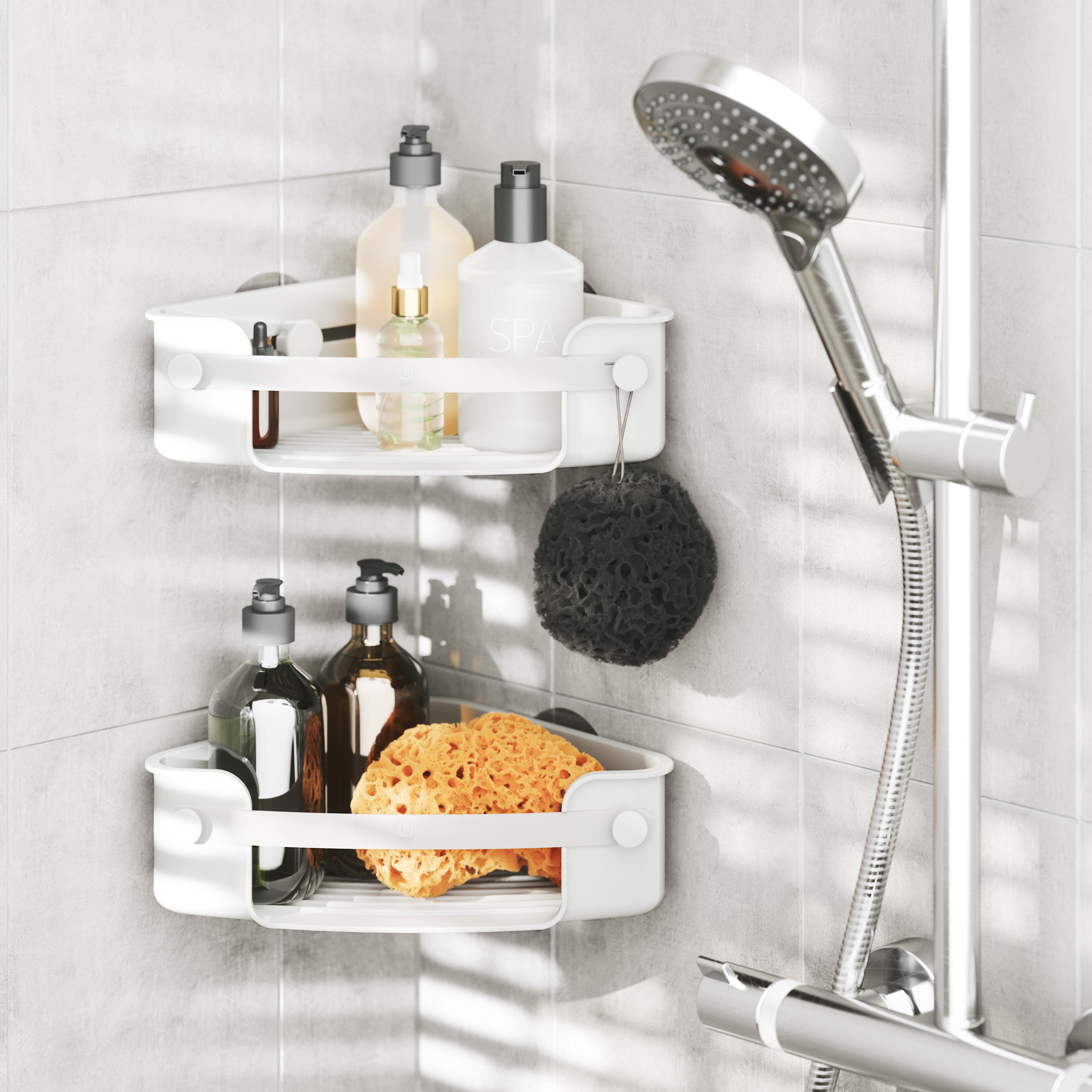 Flex Adhesive Corner Bin - White Shower Storage UMBRA