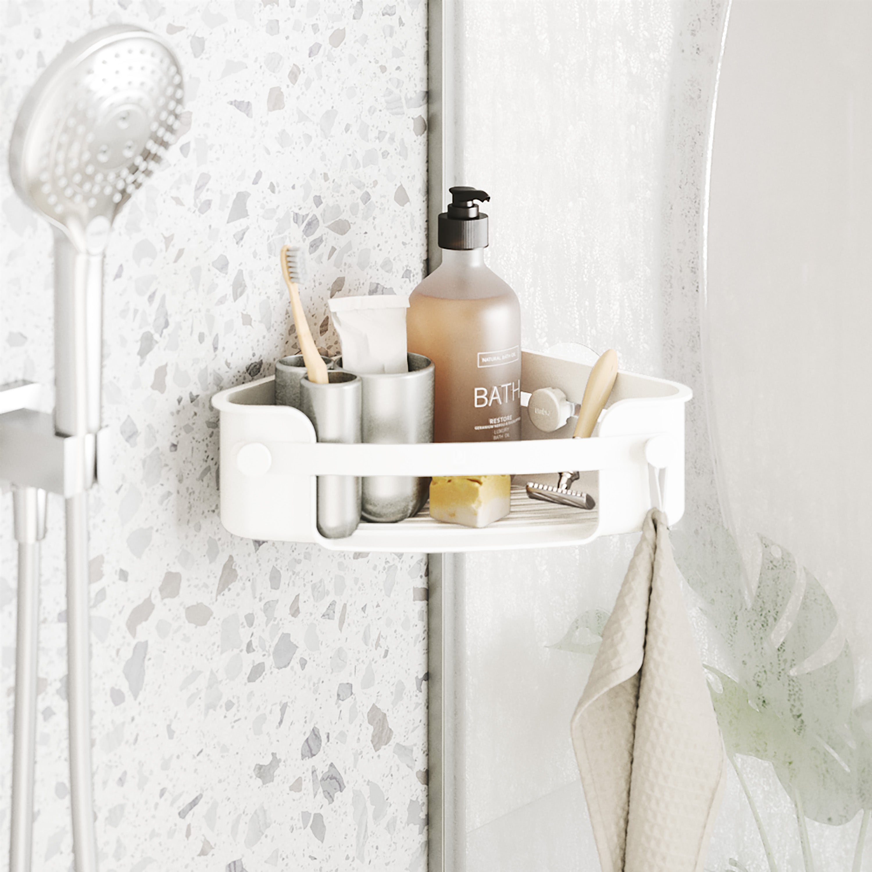 Flex Adhesive Corner Bin - White Shower Storage UMBRA