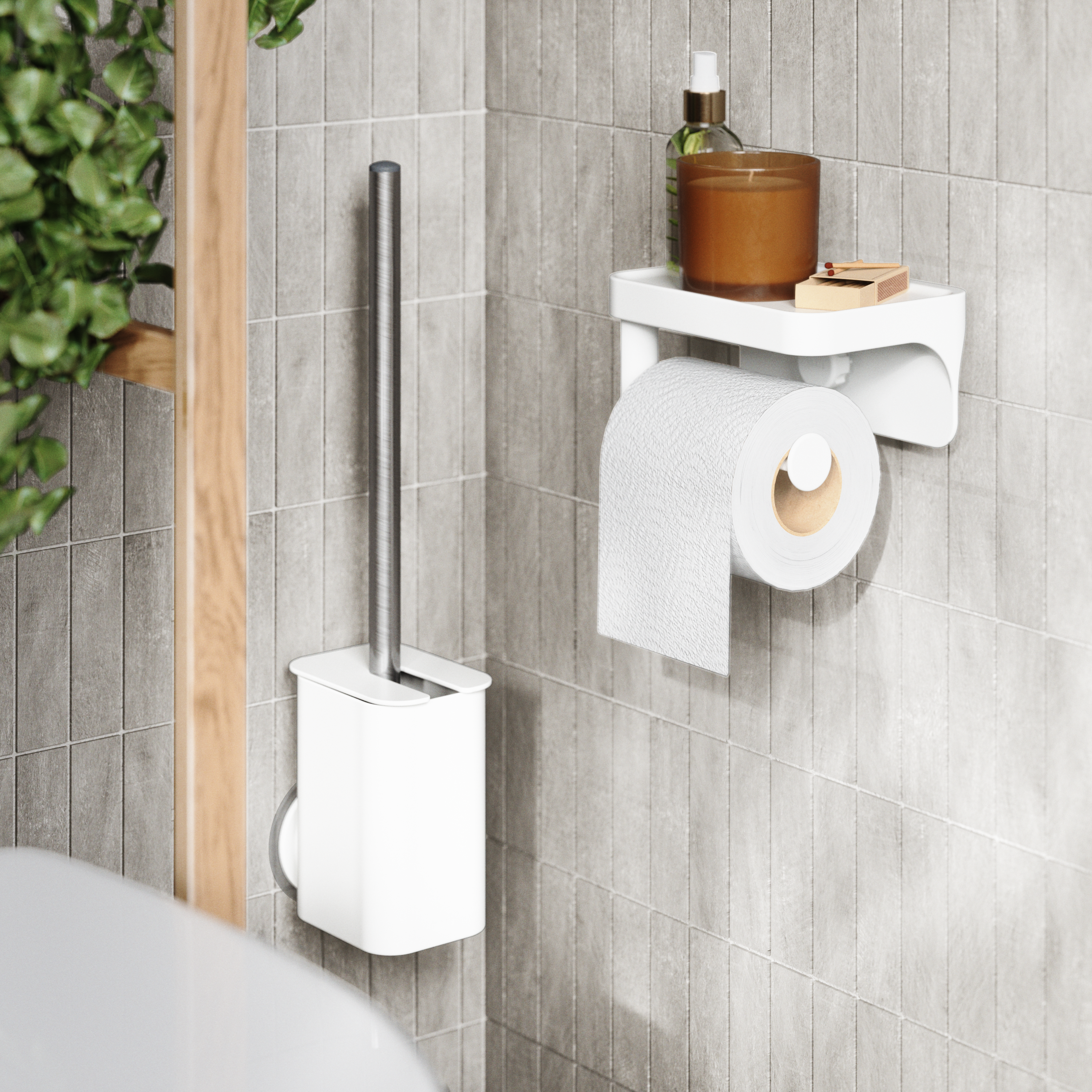 Flex Adhesive Toilet Paper Holder & Shelf - White Shower Storage UMBRA