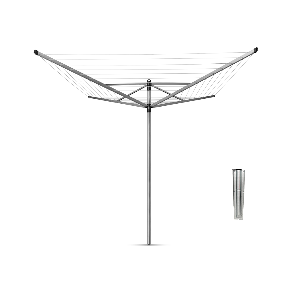 Brabantia Lift-O-Matic Clothesline with Metal Ground Spike - 50m Metallic Grey