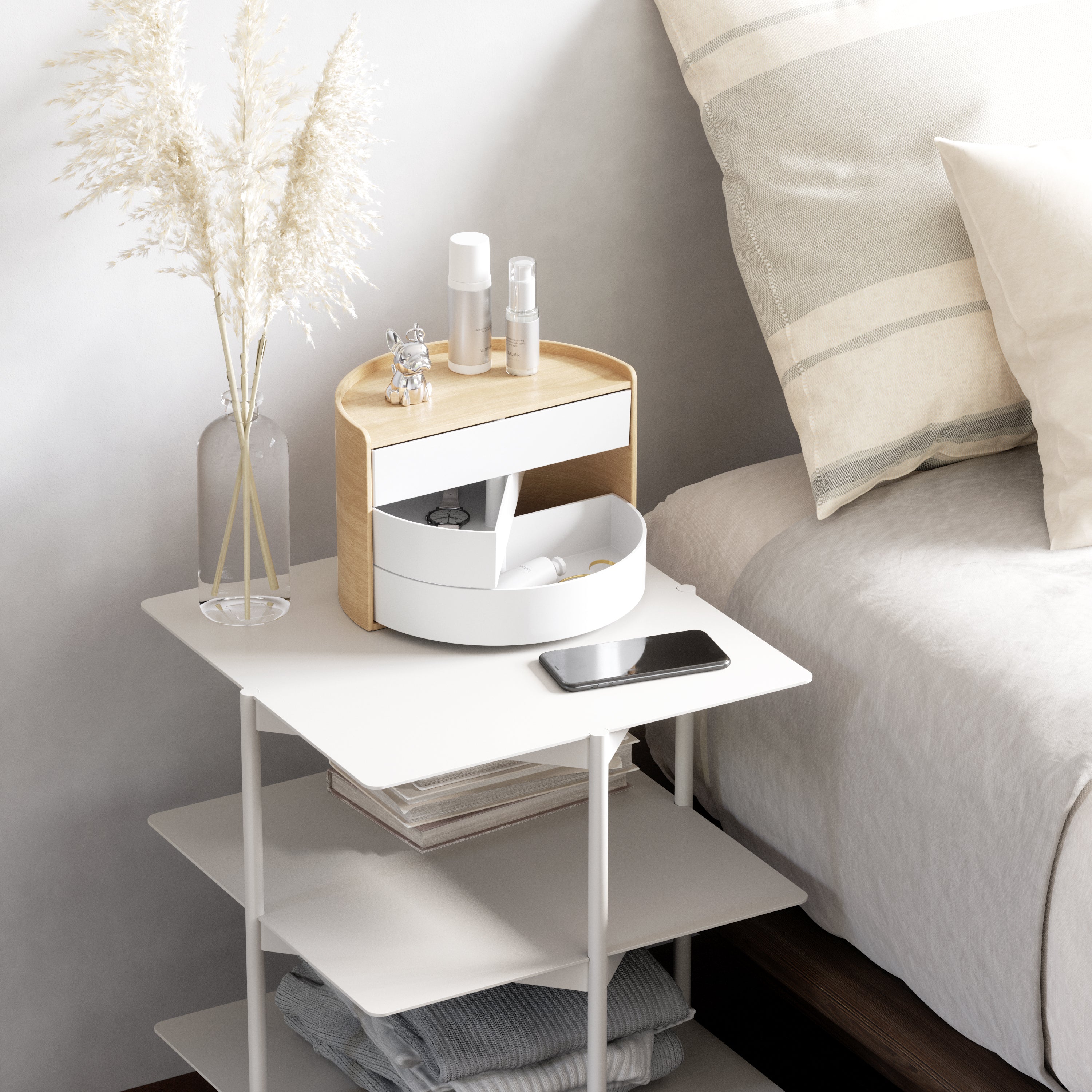 Moona Storage Box - White/Natural Jewelry Storage UMBRA