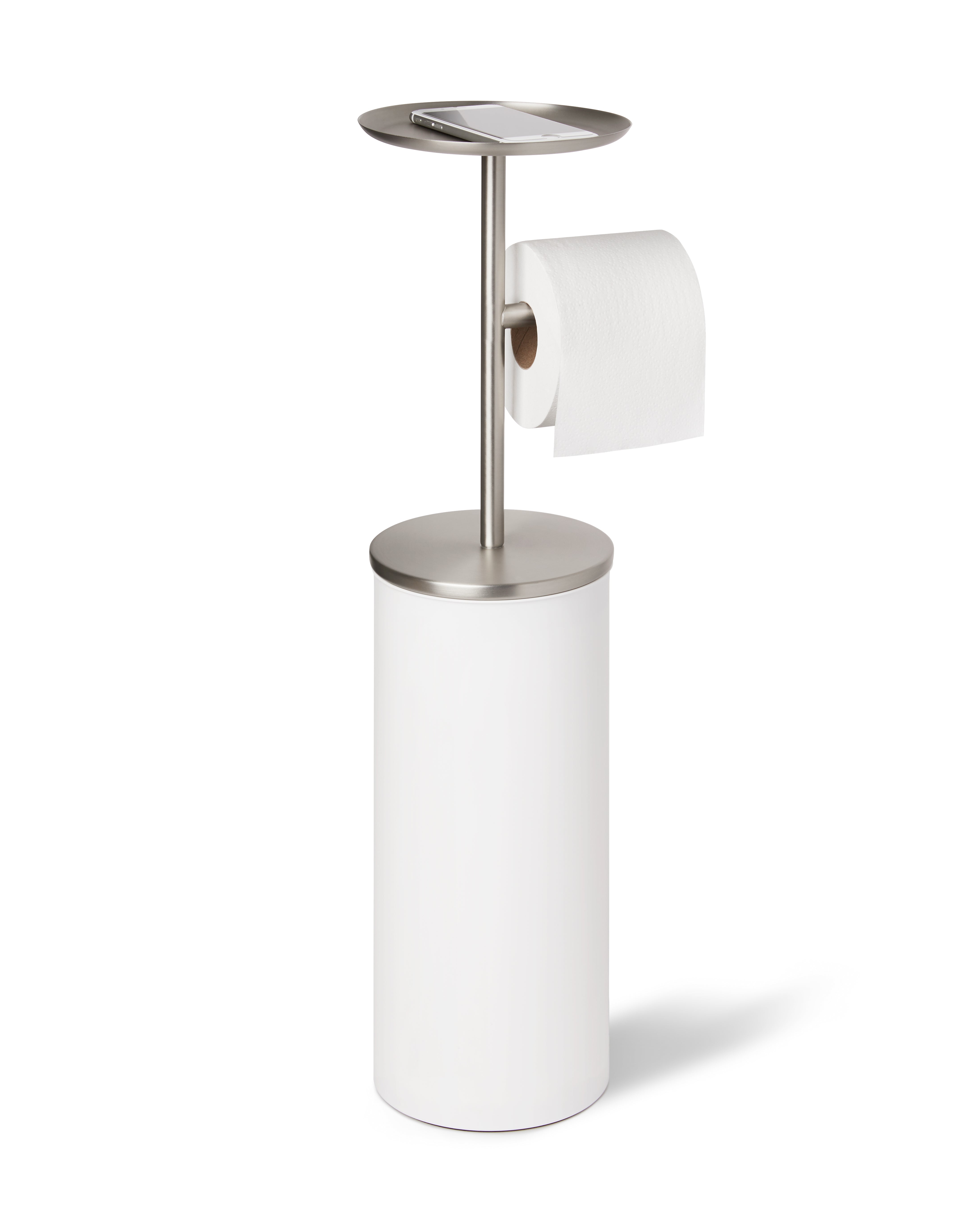 Portaloo Toilet Paper Stand & Reserve - White/Nickel Toilet Accessories UMBRA