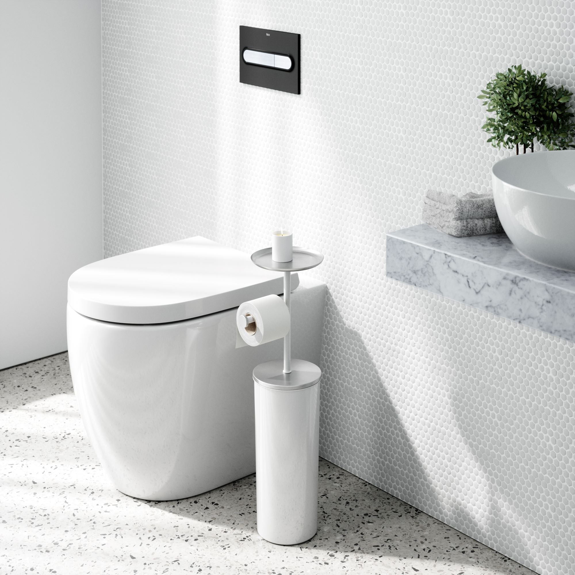 Portaloo Toilet Paper Stand & Reserve - White/Nickel Toilet Accessories UMBRA