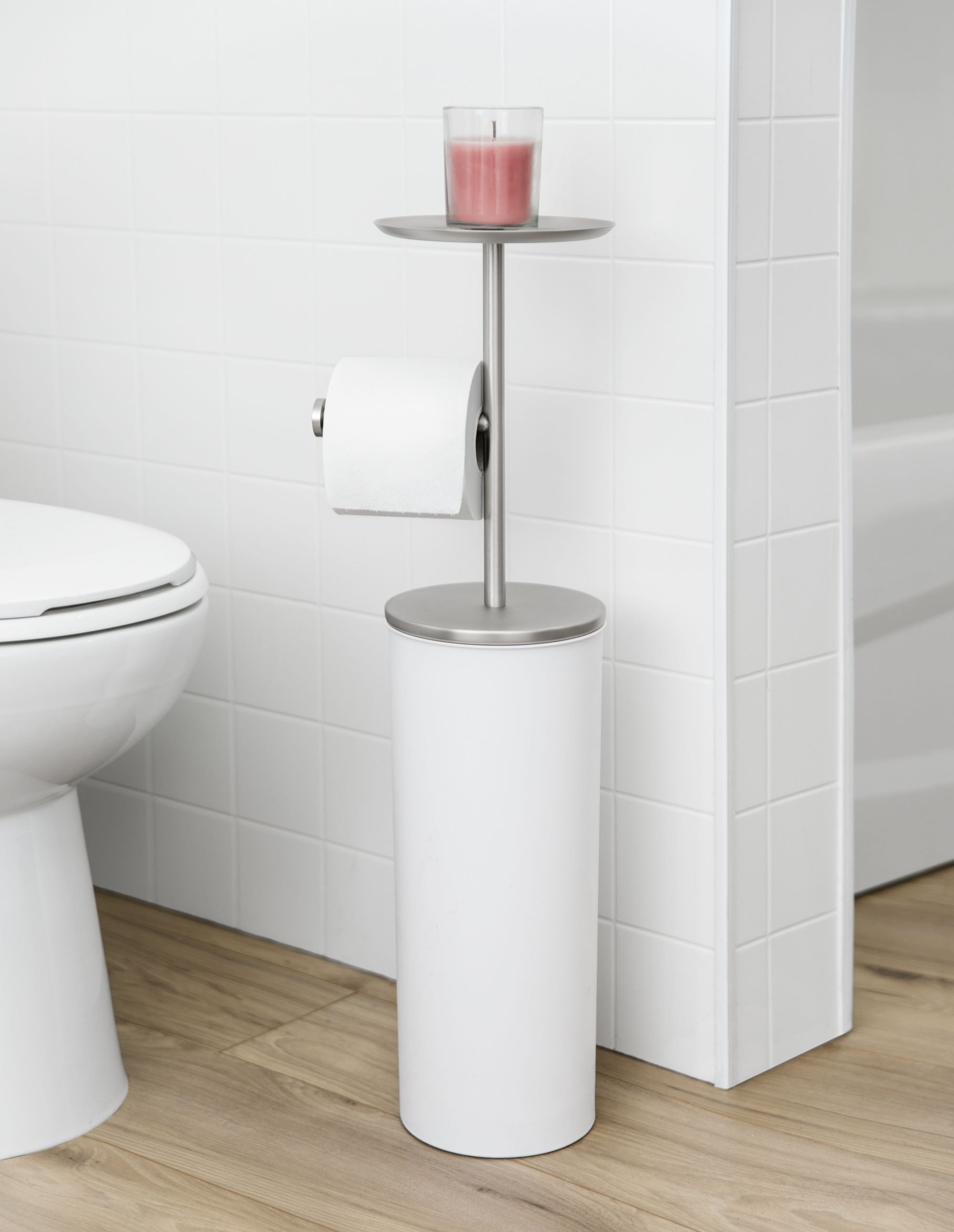 Portaloo Toilet Paper Stand & Reserve - White/Nickel Toilet Accessories UMBRA