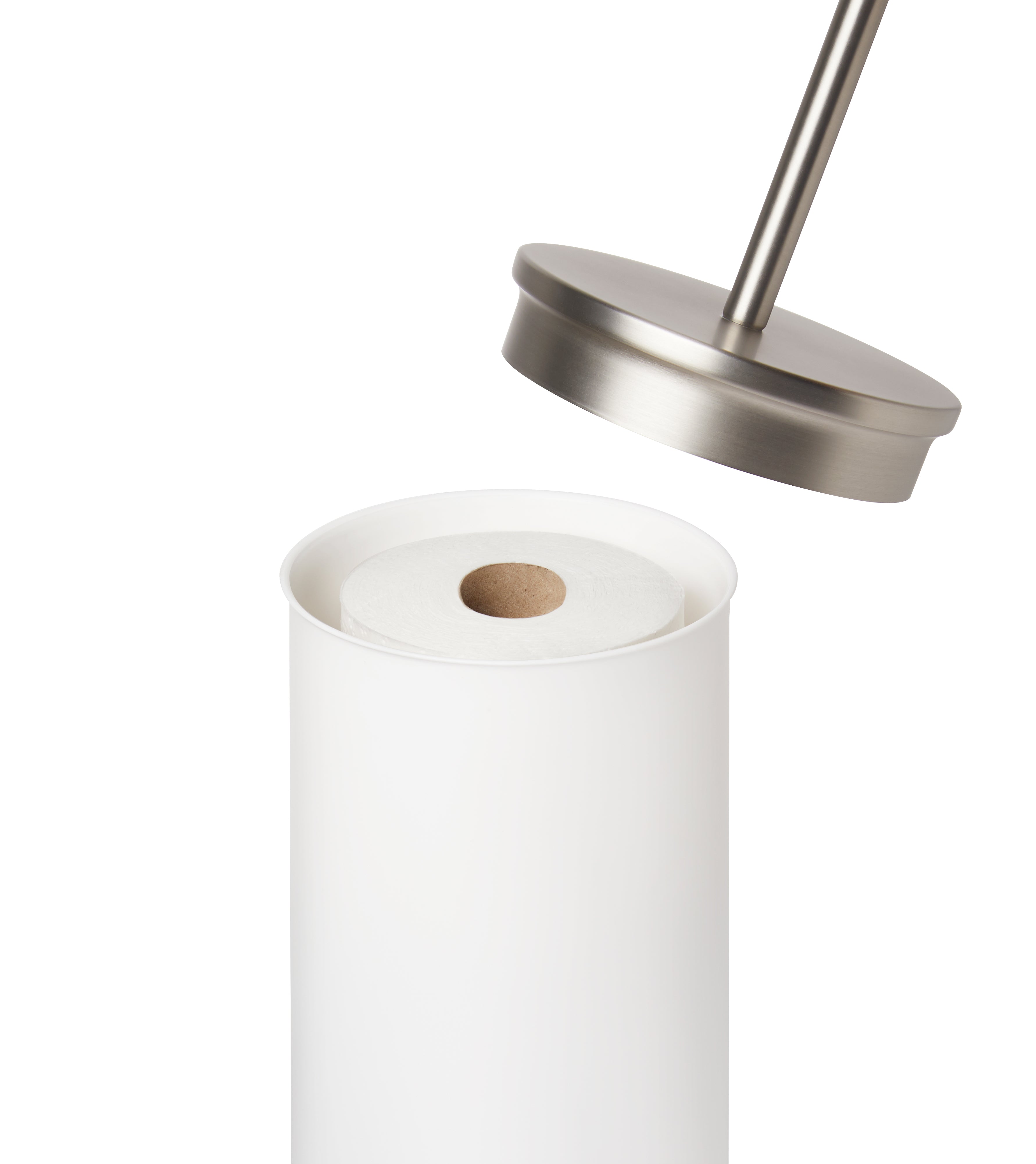Portaloo Toilet Paper Stand & Reserve - White/Nickel Toilet Accessories UMBRA