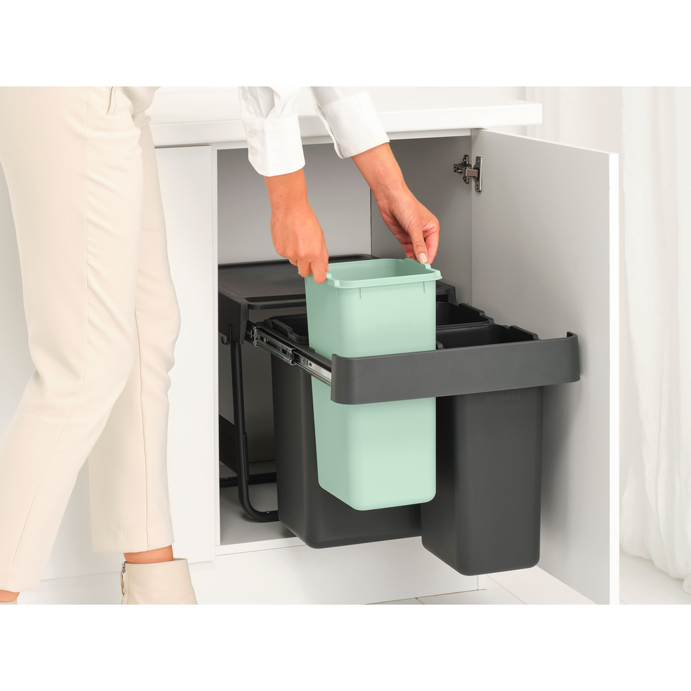 Brabantia Sort & Go Built in Bin - 10 + 10 + 20L Dark Grey & Jade Green