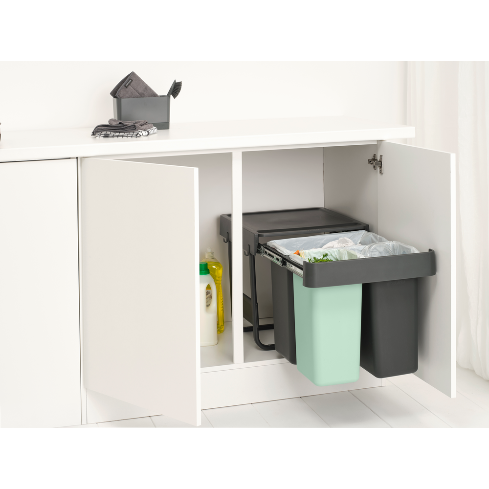 Brabantia Sort & Go Built in Bin - 10 + 10 + 20L Dark Grey & Jade Green