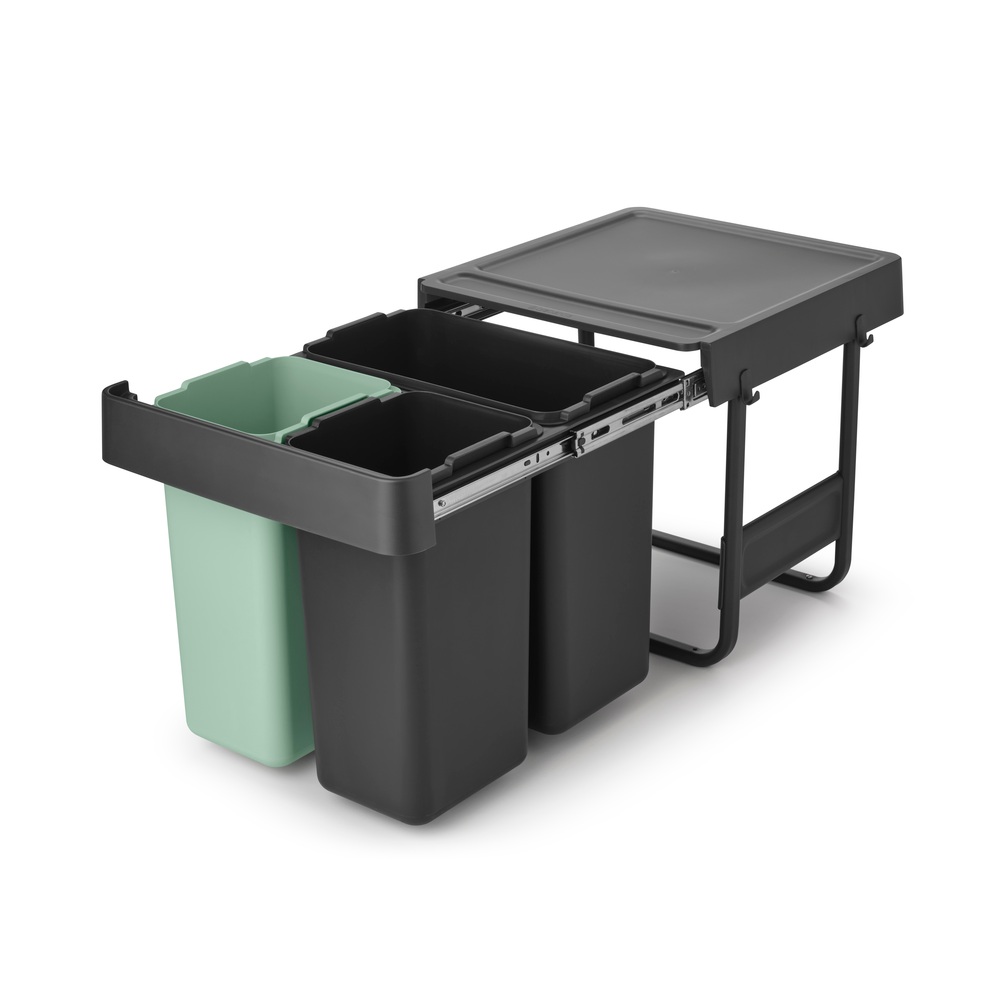 Brabantia Sort & Go Built in Bin - 10 + 10 + 20L Dark Grey & Jade Green