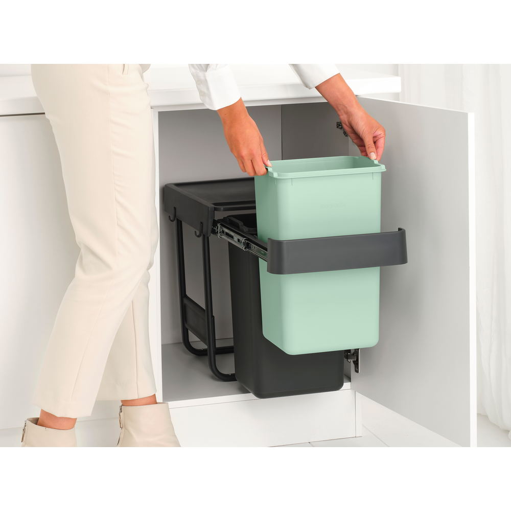 Brabantia Sort & Go Built in Bin - 2 x 15L Dark Grey & Jade Green