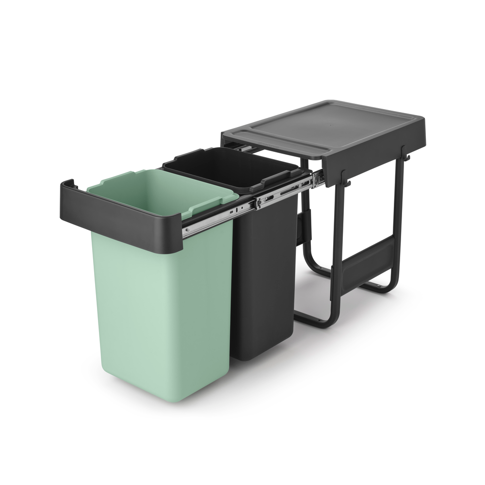 Brabantia Sort & Go Built in Bin - 2 x 15L Dark Grey & Jade Green
