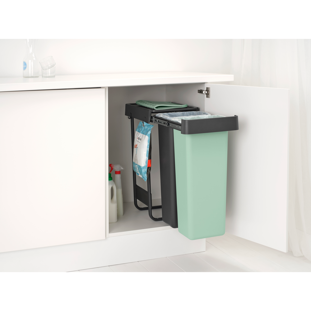 Brabantia Sort & Go Built in Bin - 2 x 30L Dark Grey & Jade Green