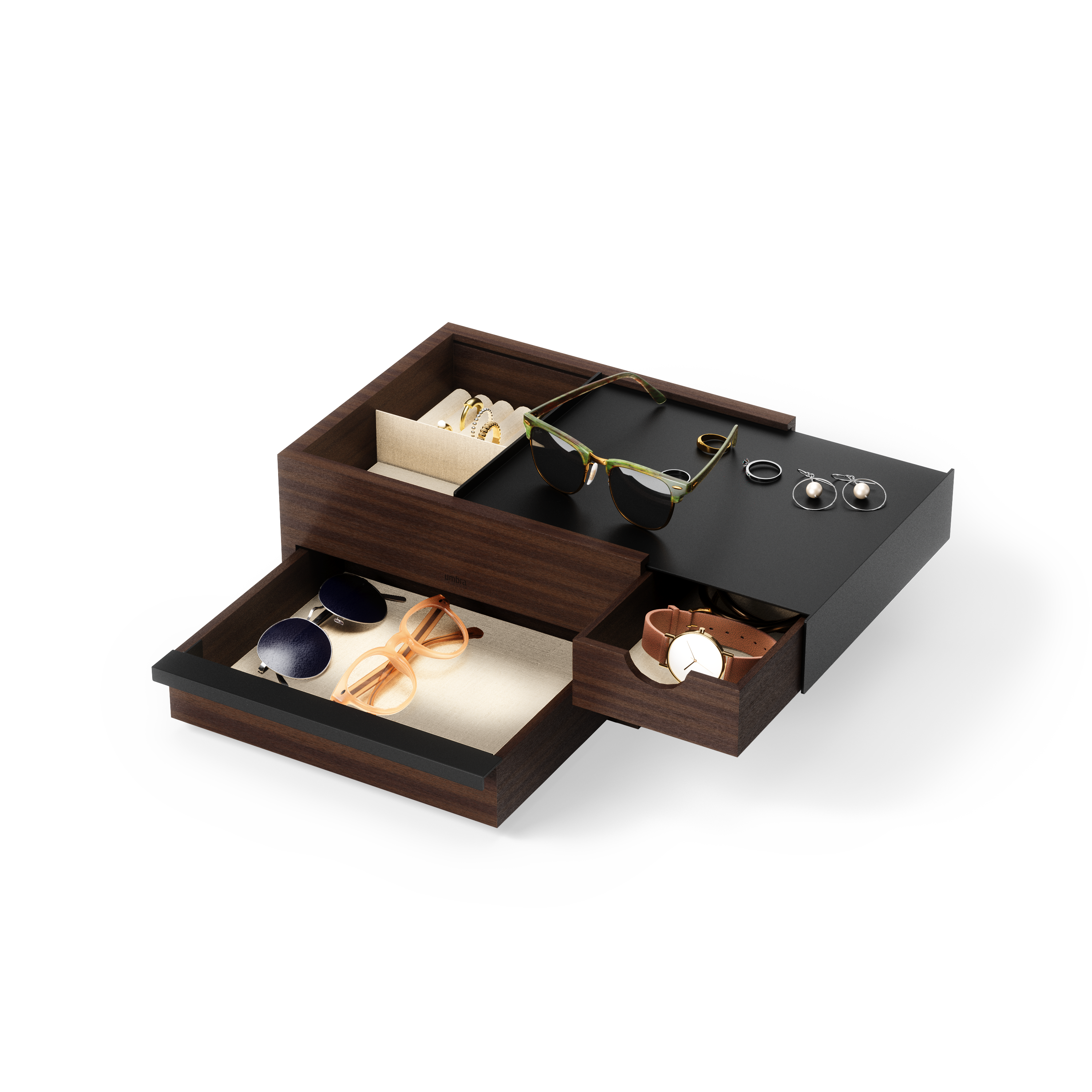 Stowit Jewelry Box - Black/Walnut Jewelry Storage UMBRA