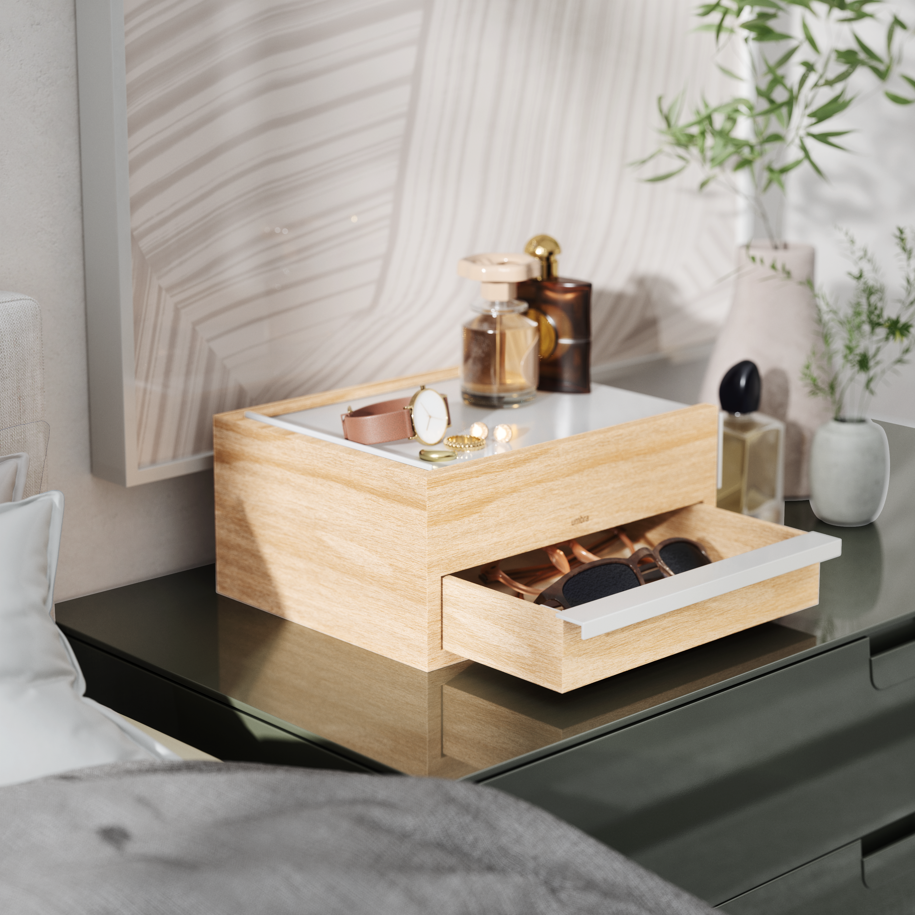 Stowit Jewelry Box - White/Natural Jewelry Storage UMBRA