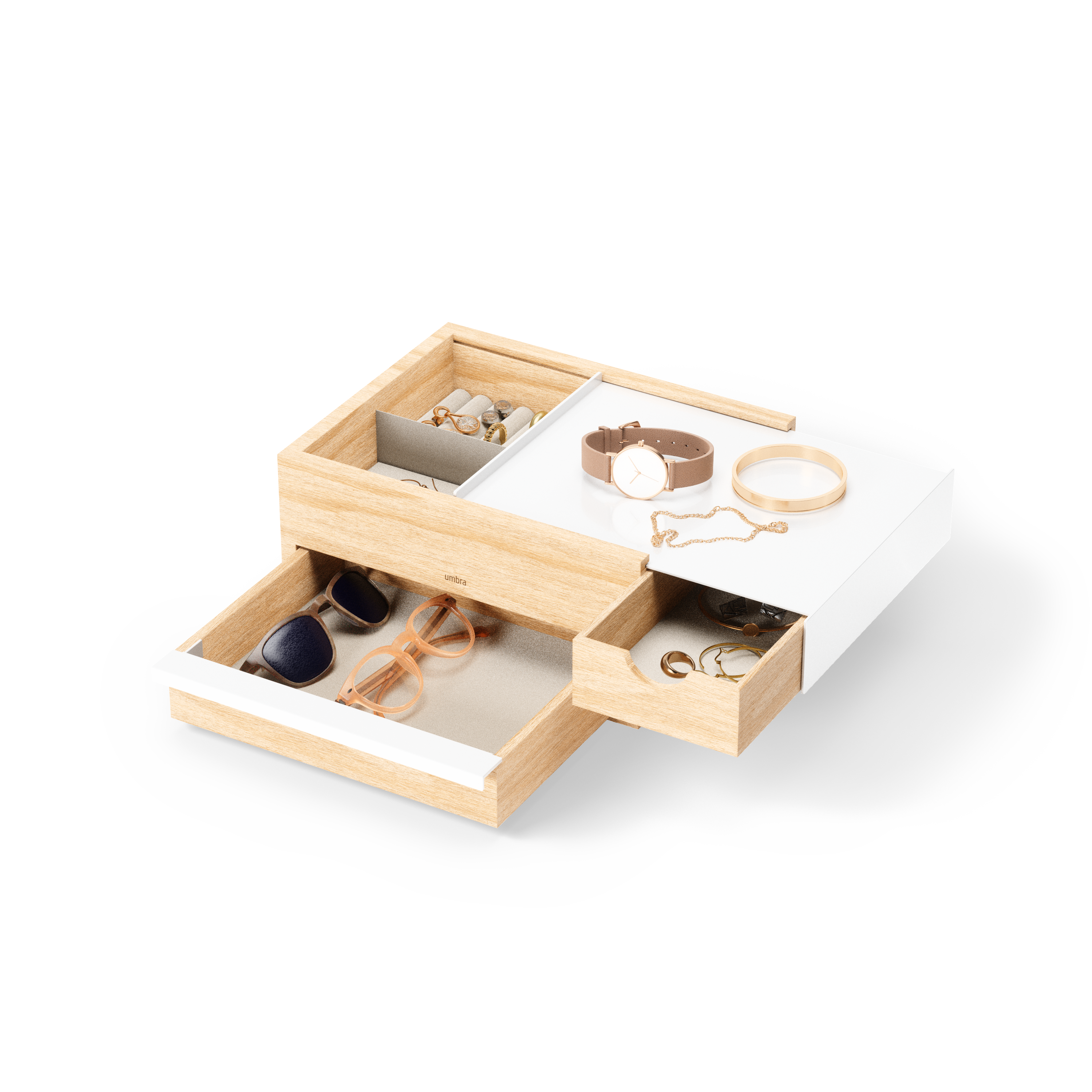Stowit Jewelry Box - White/Natural Jewelry Storage UMBRA