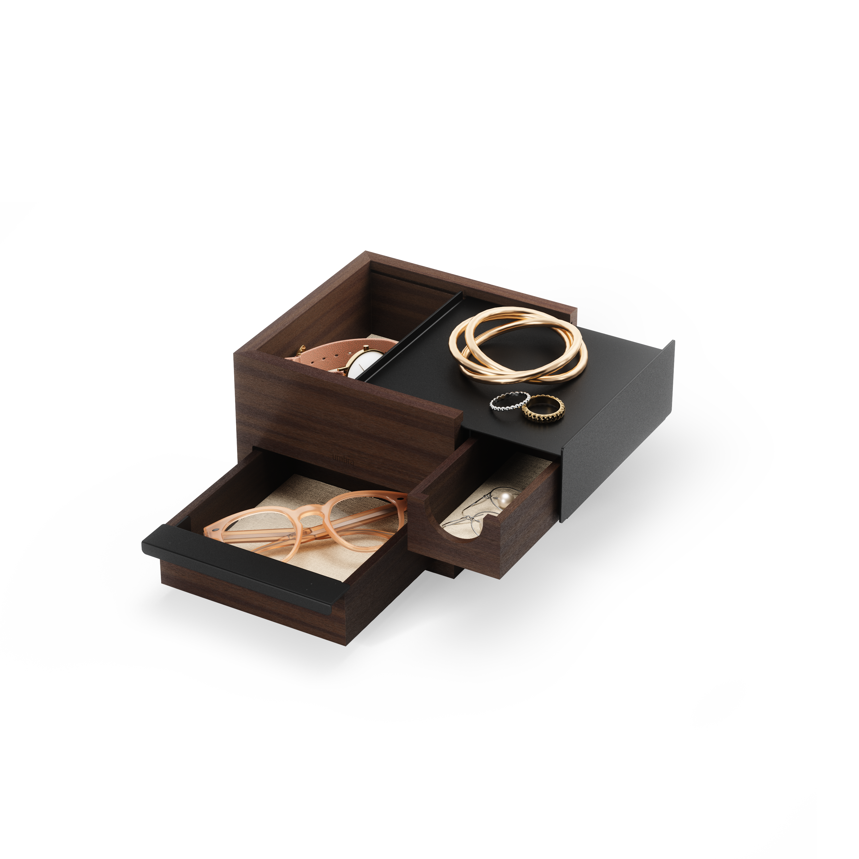 Stowit Mini Jewelry Box - Black/Walnut Jewelry Storage UMBRA