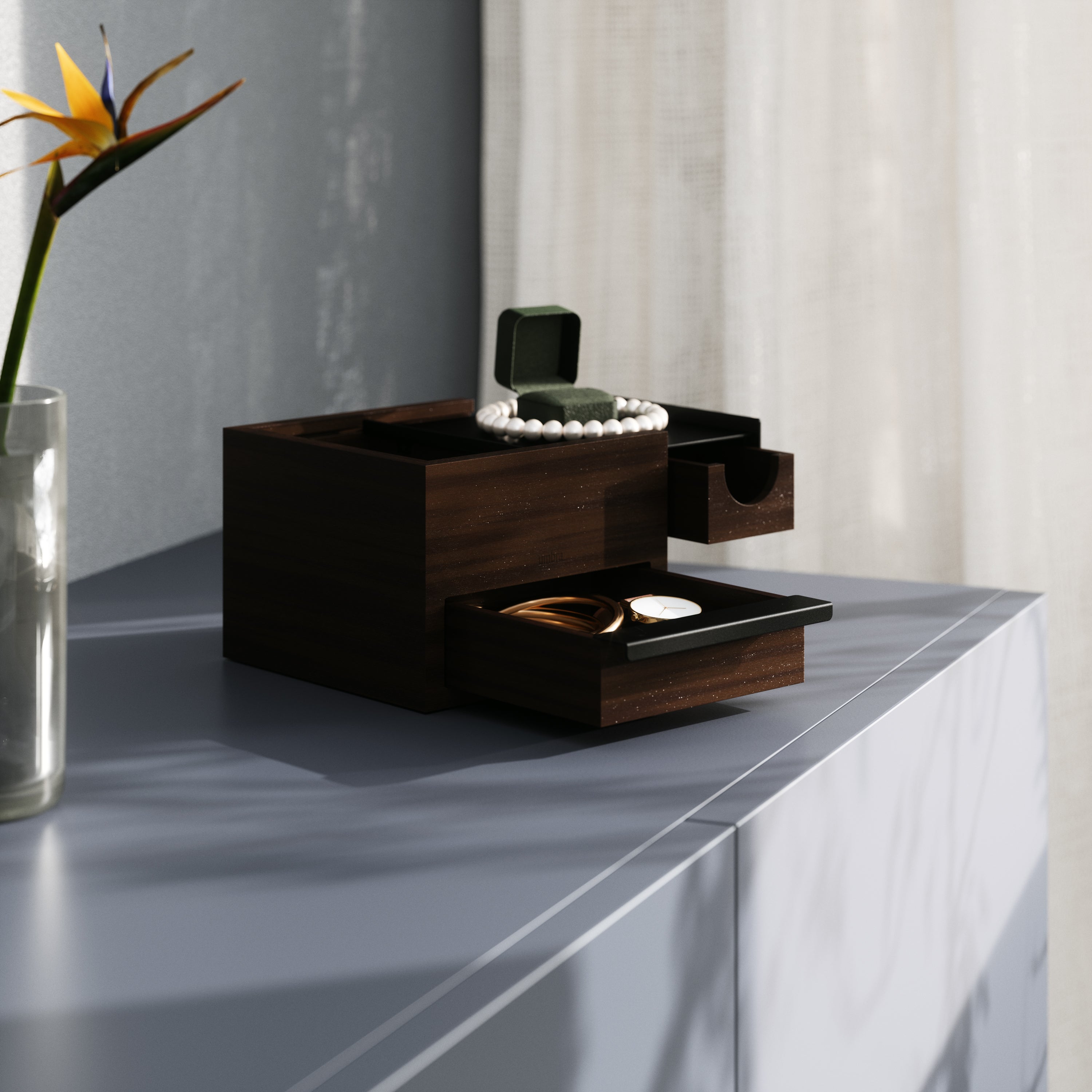 Stowit Mini Jewelry Box - Black/Walnut Jewelry Storage UMBRA