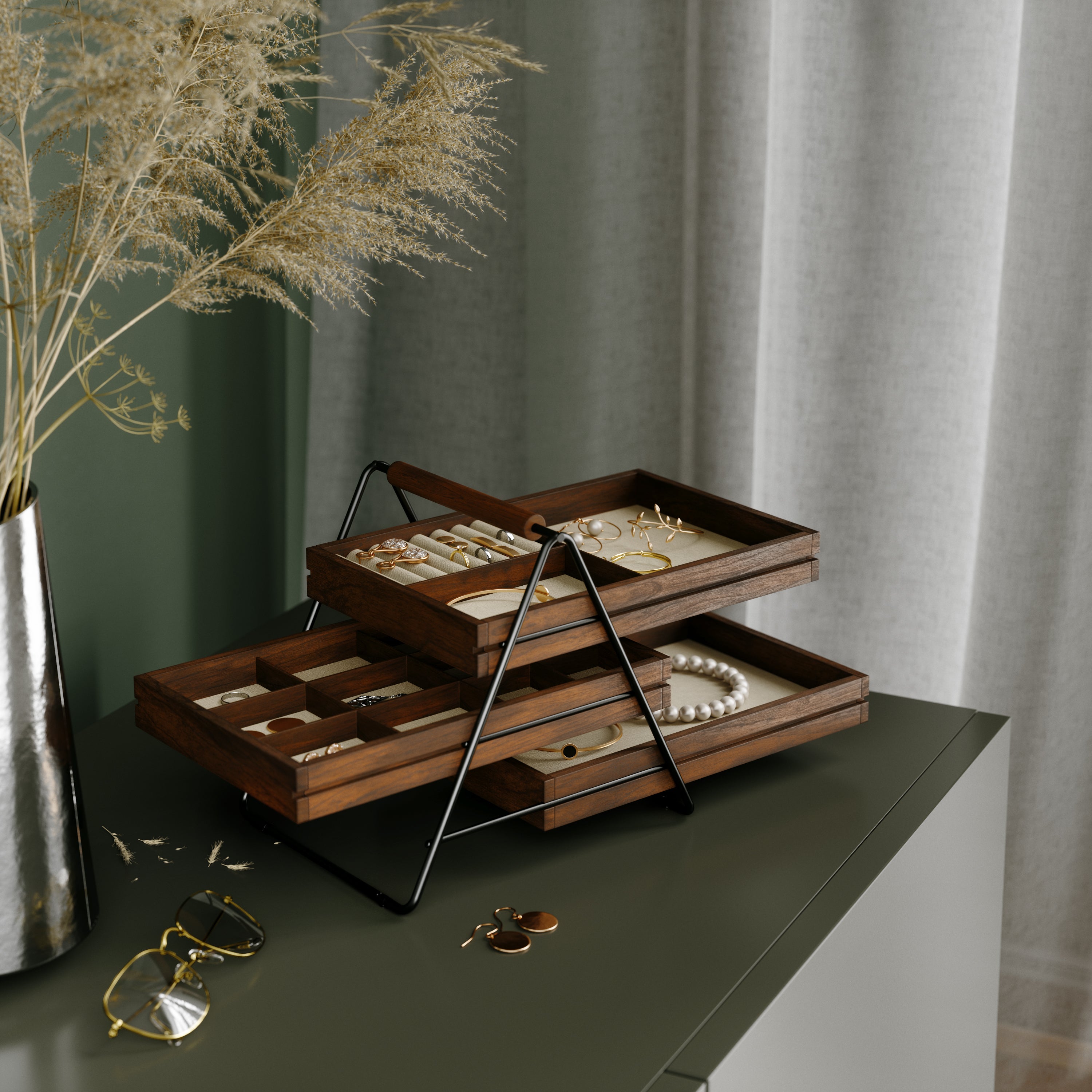Terrace Jewelry Tray - Black/Walnut Jewelry Storage UMBRA