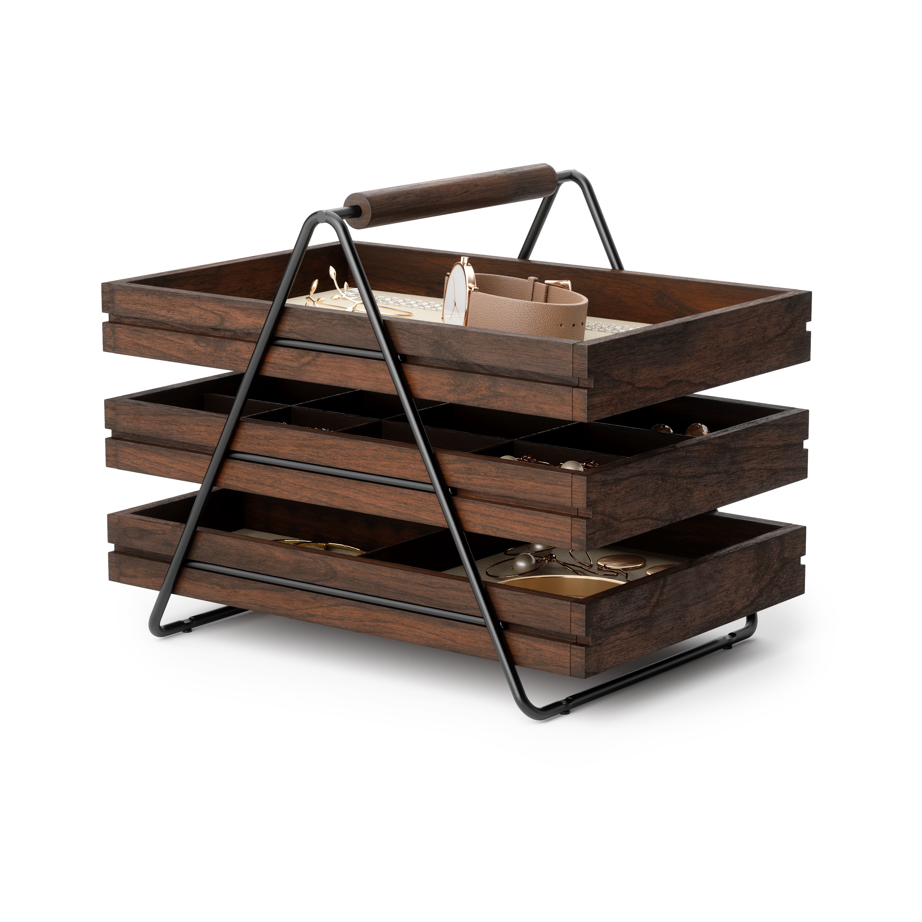 Terrace Jewelry Tray - Black/Walnut Jewelry Storage UMBRA