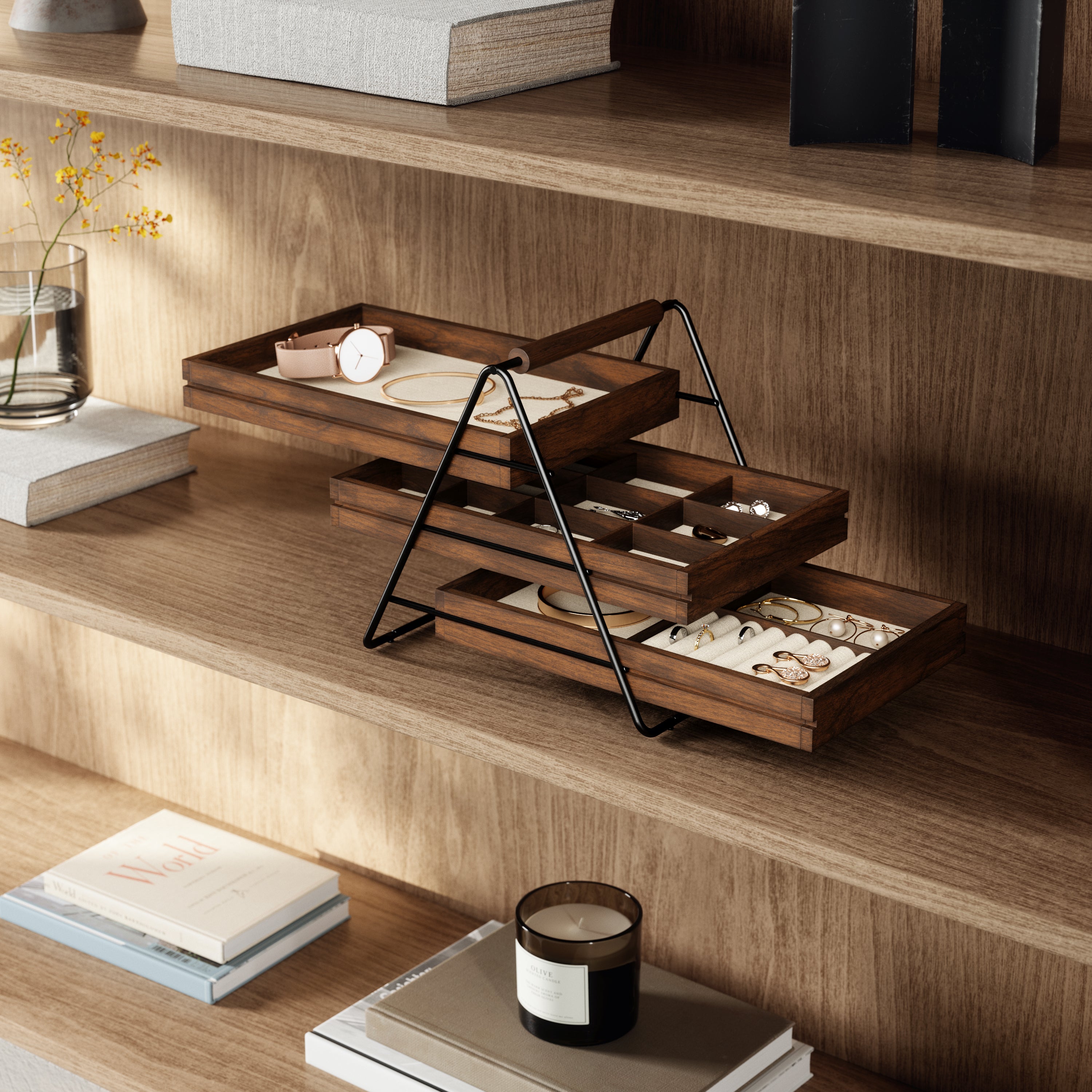 Terrace Jewelry Tray - Black/Walnut Jewelry Storage UMBRA