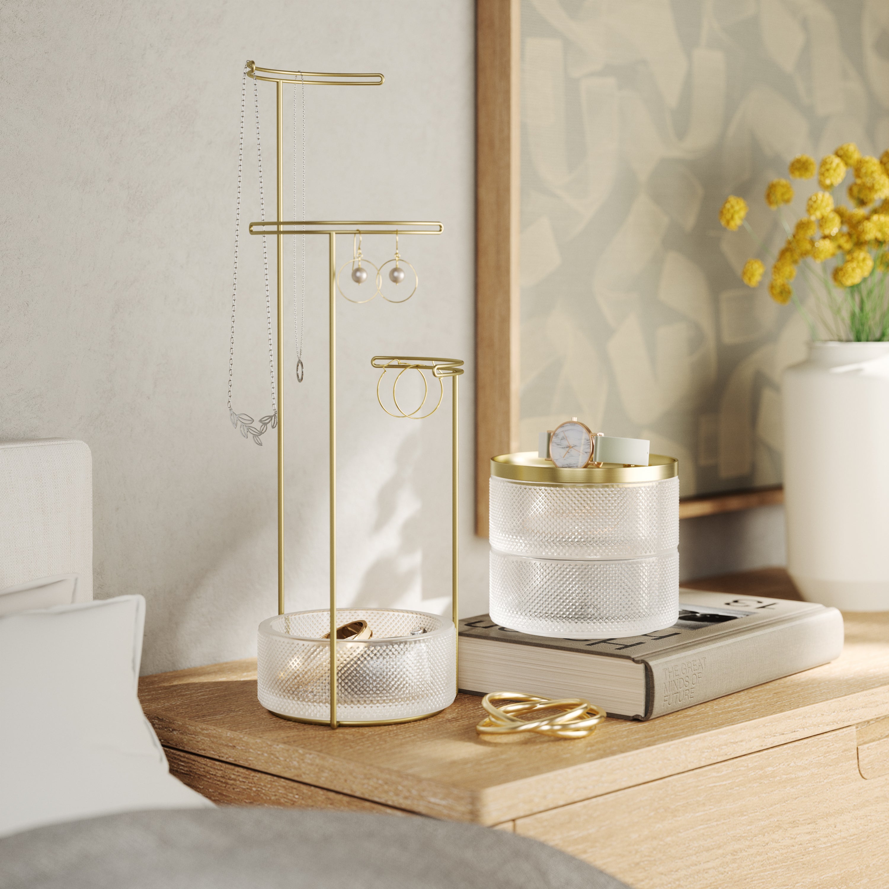 Tesora Storage Box Glass - Clear/Brass Jewelry Storage UMBRA