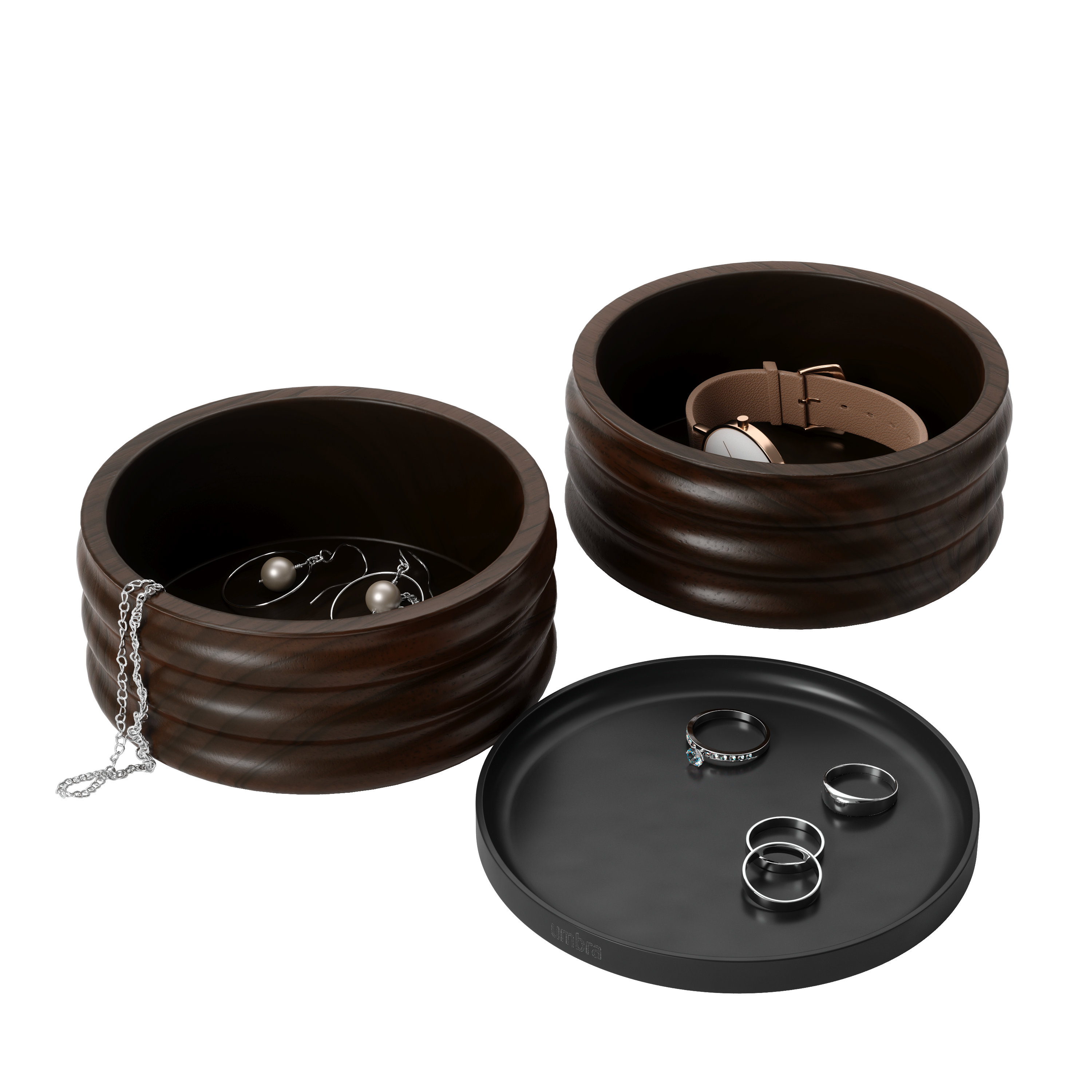 Tesora Wood Storage Box - Black/Walnut Jewelry Storage UMBRA