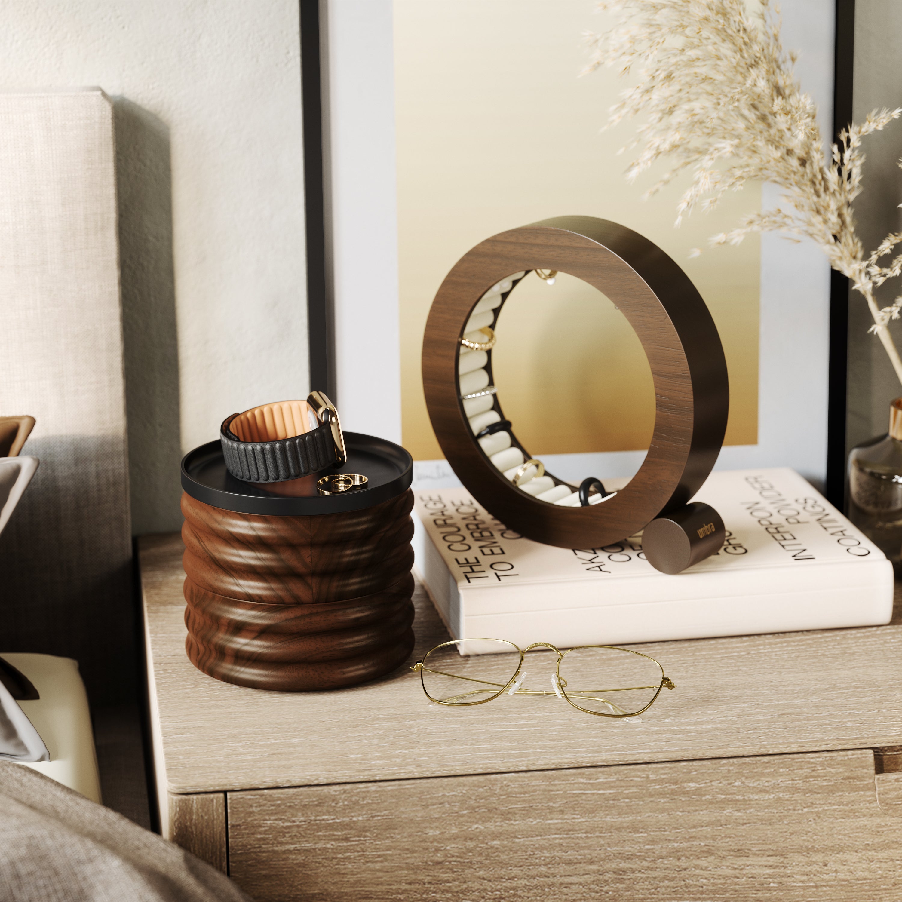 Tesora Wood Storage Box - Black/Walnut Jewelry Storage UMBRA