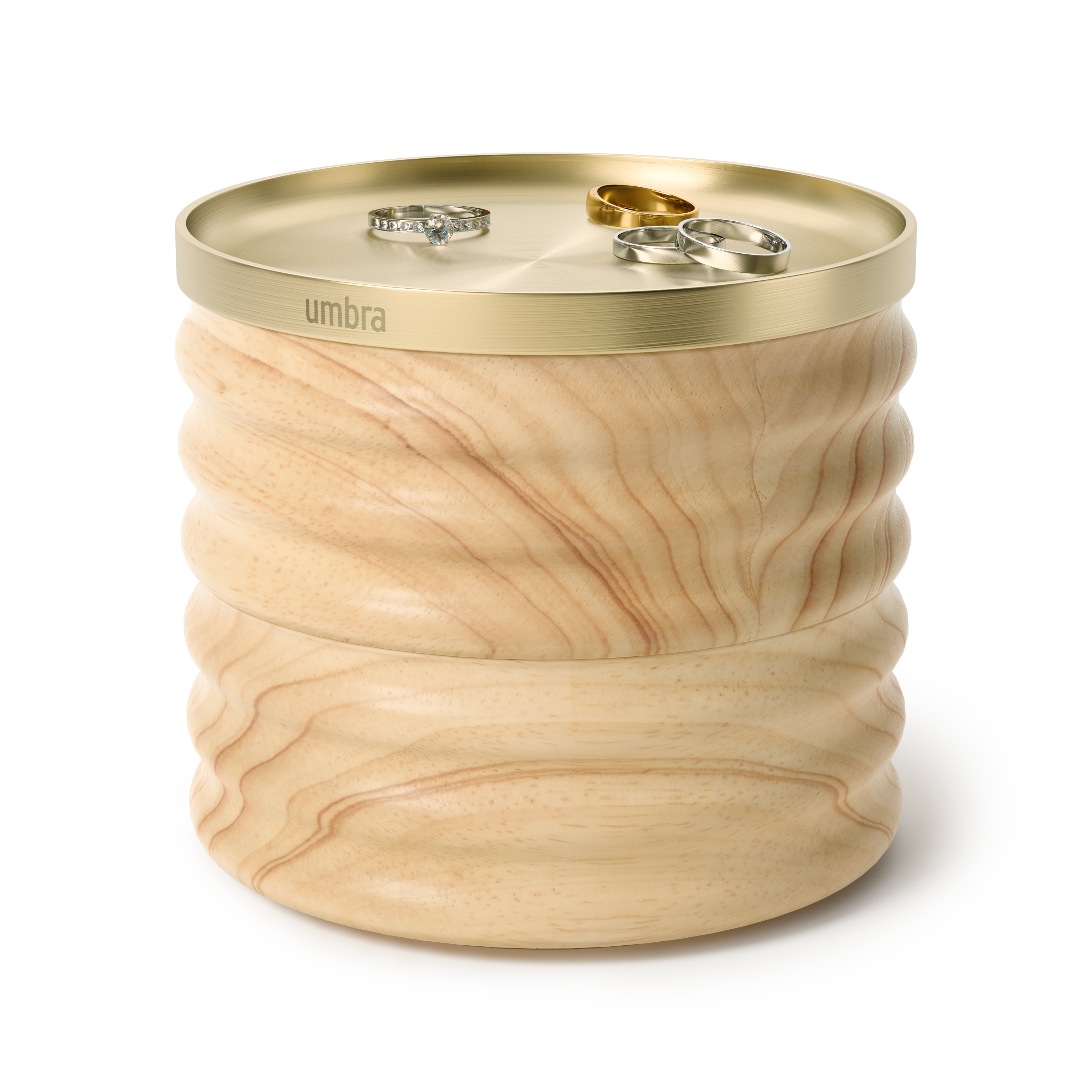 Tesora Wood Storage Box - Natural/Brass Jewelry Storage UMBRA