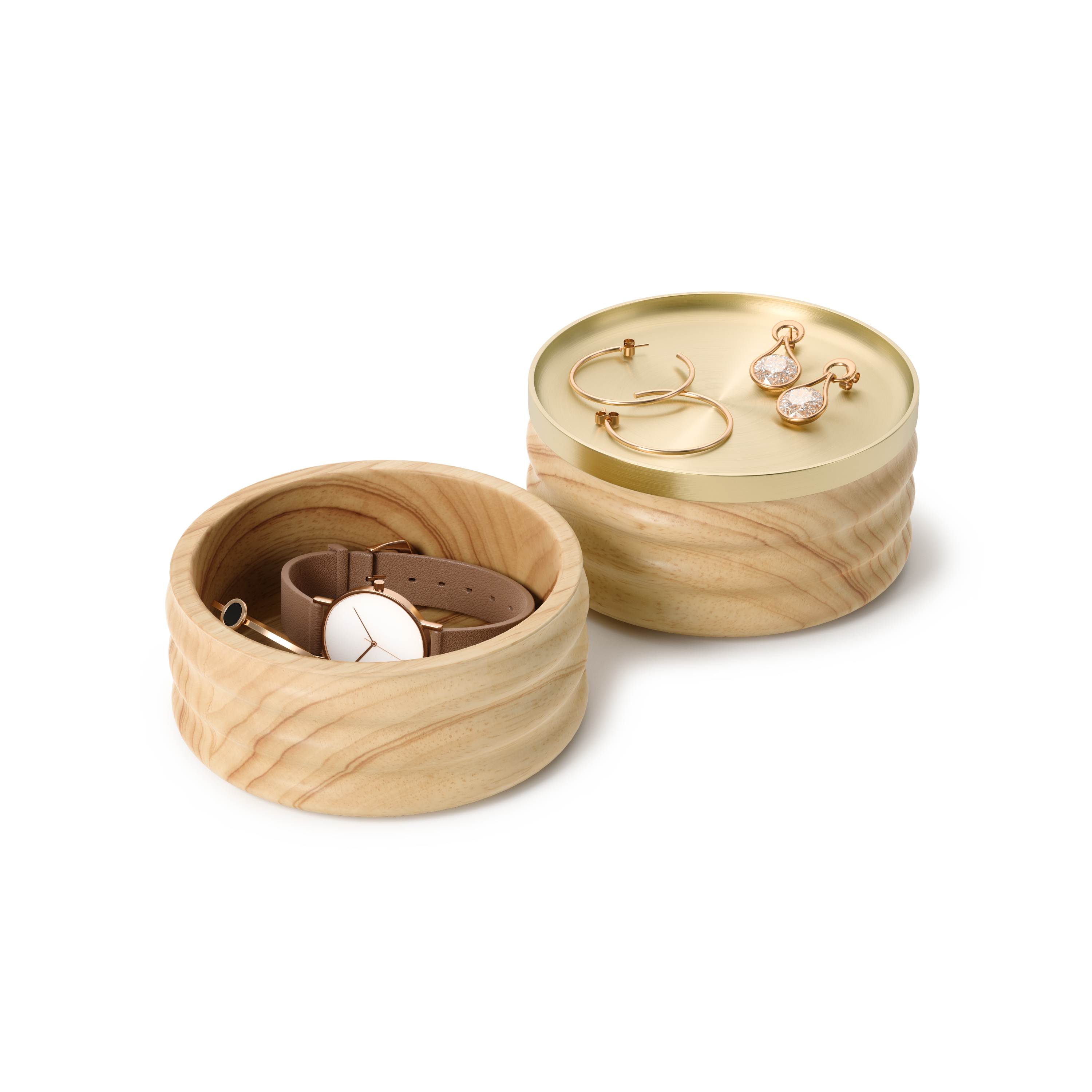 Tesora Wood Storage Box - Natural/Brass Jewelry Storage UMBRA