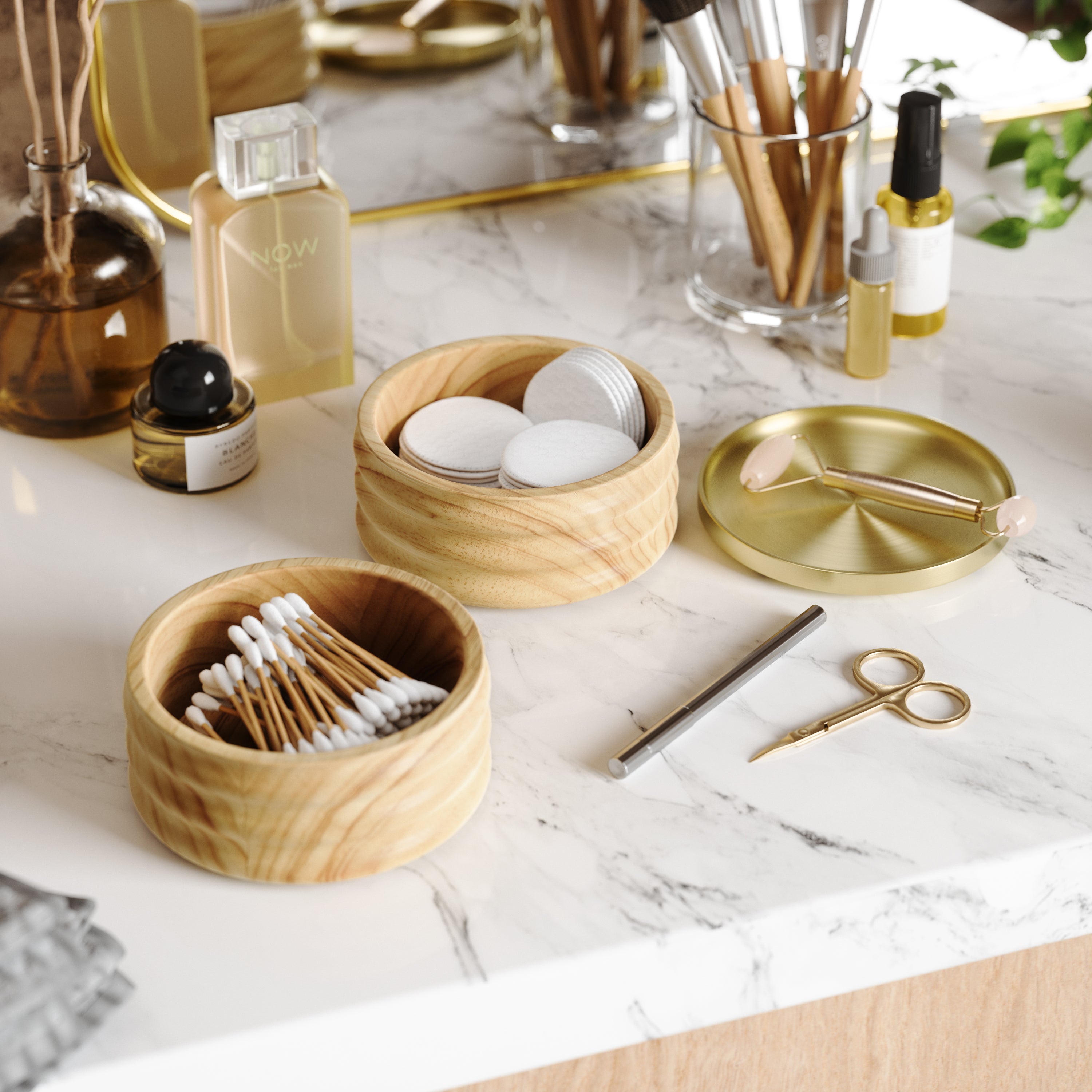 Tesora Wood Storage Box - Natural/Brass Jewelry Storage UMBRA