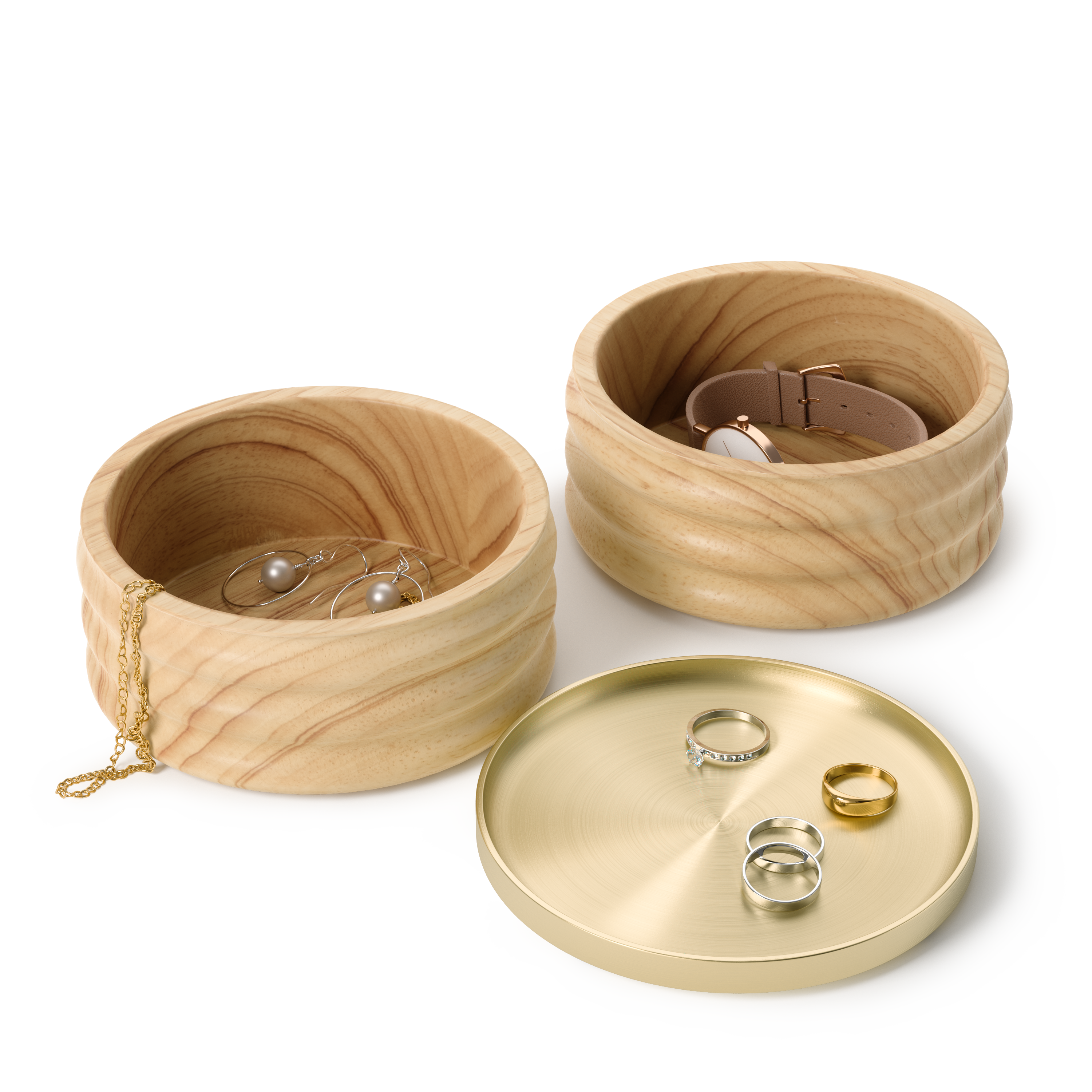 Tesora Wood Storage Box - Natural/Brass Jewelry Storage UMBRA