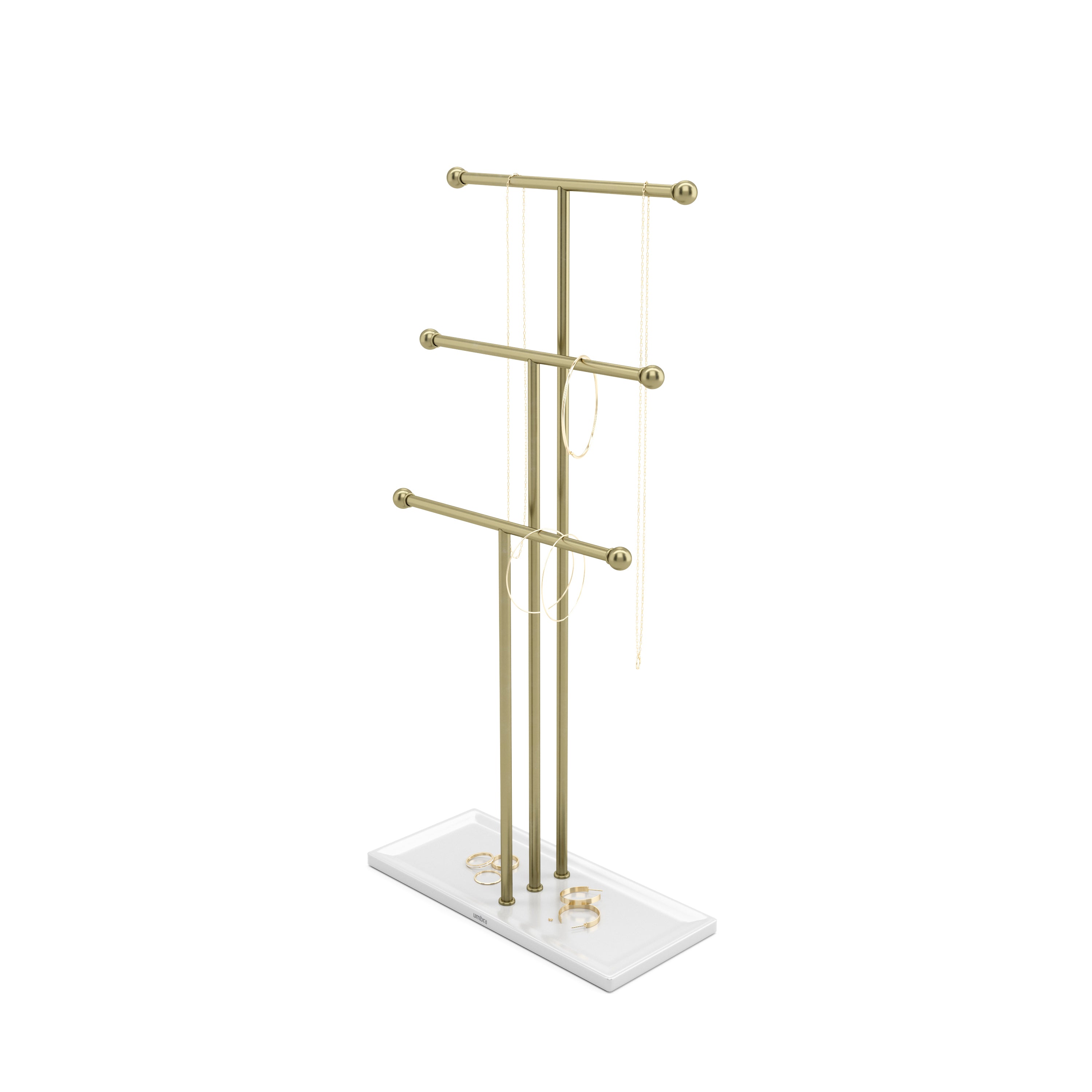 Trigem Jewelry Stand - White/Brass Jewelry Storage UMBRA