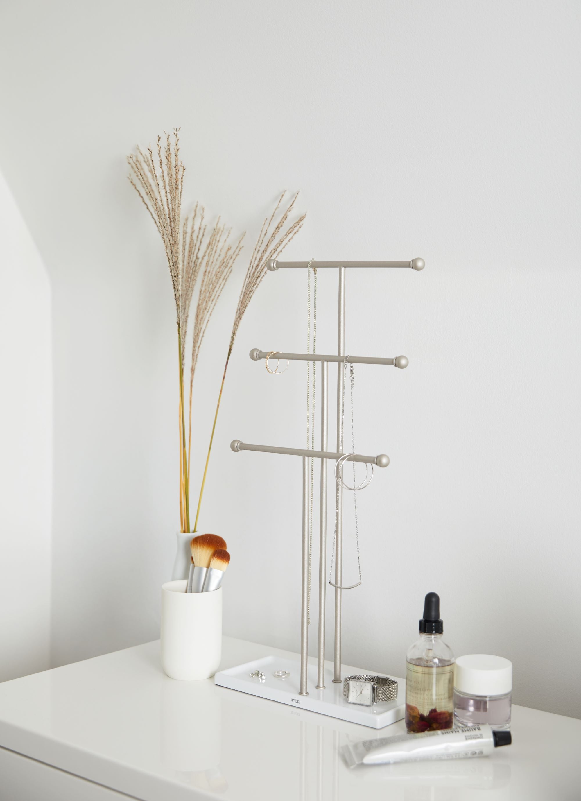 Trigem Jewelry Stand - White/Nickel Jewelry Storage UMBRA