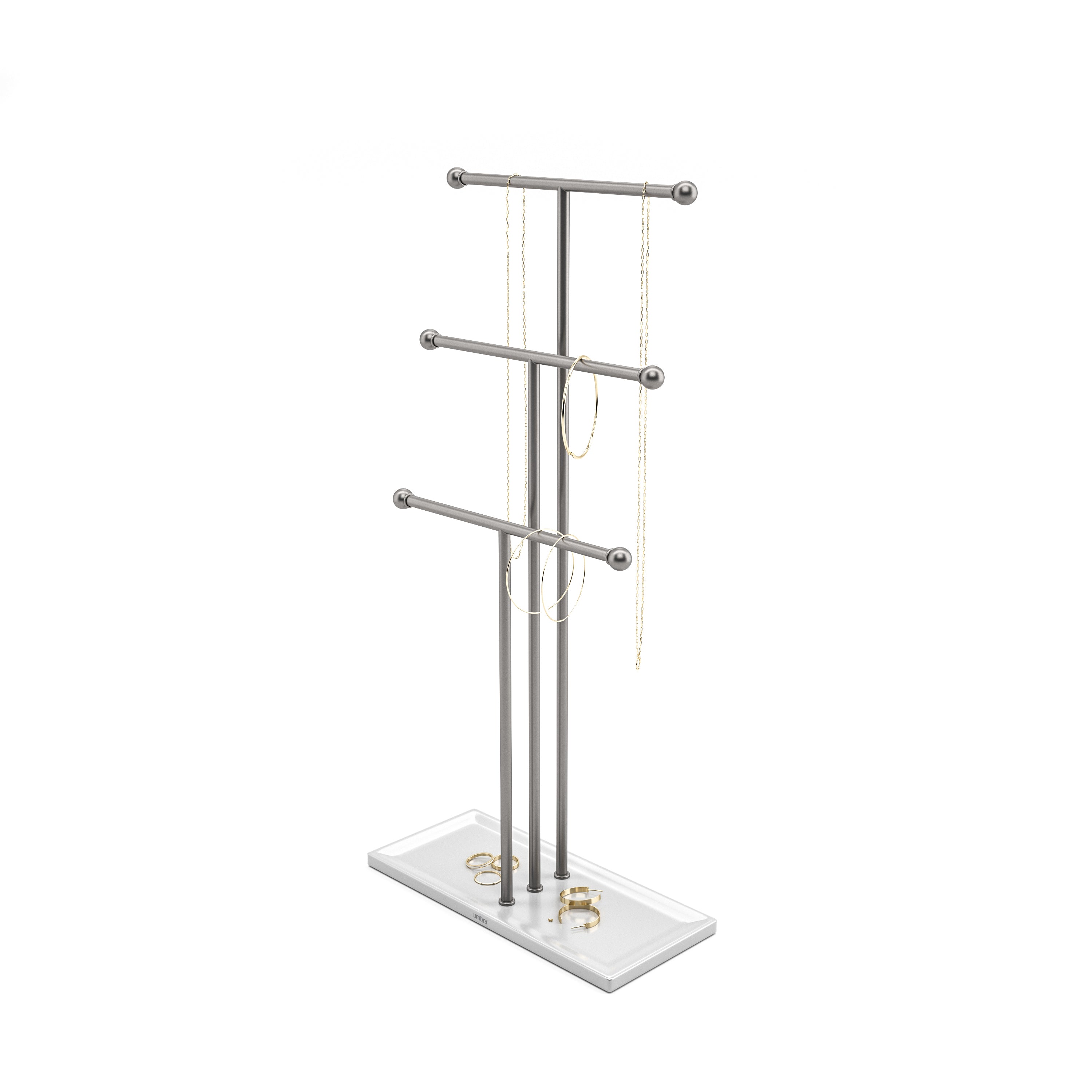 Trigem Jewelry Stand - White/Nickel Jewelry Storage UMBRA