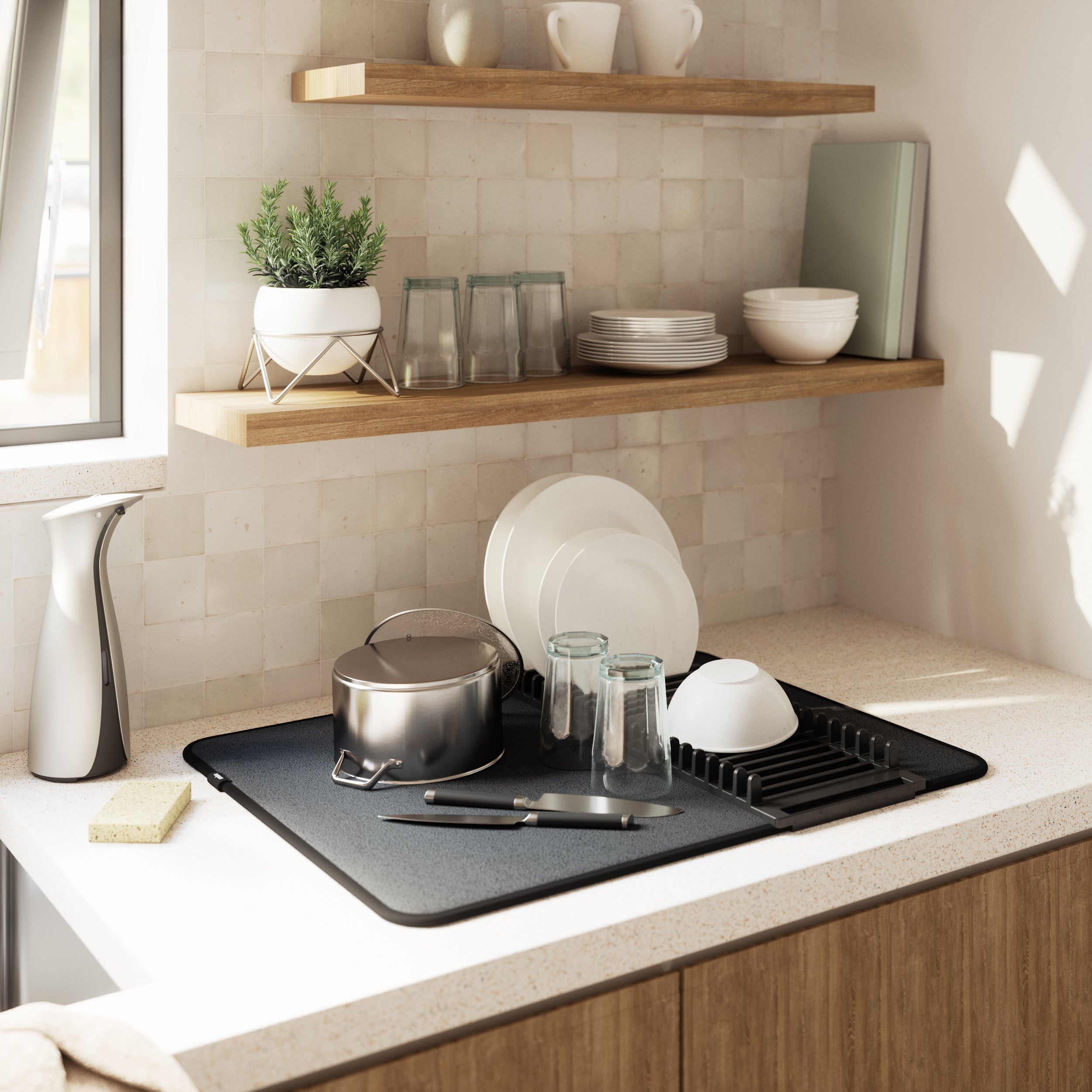 Udry Drying Rack & Drying Mat - Black Dish Rack UMBRA