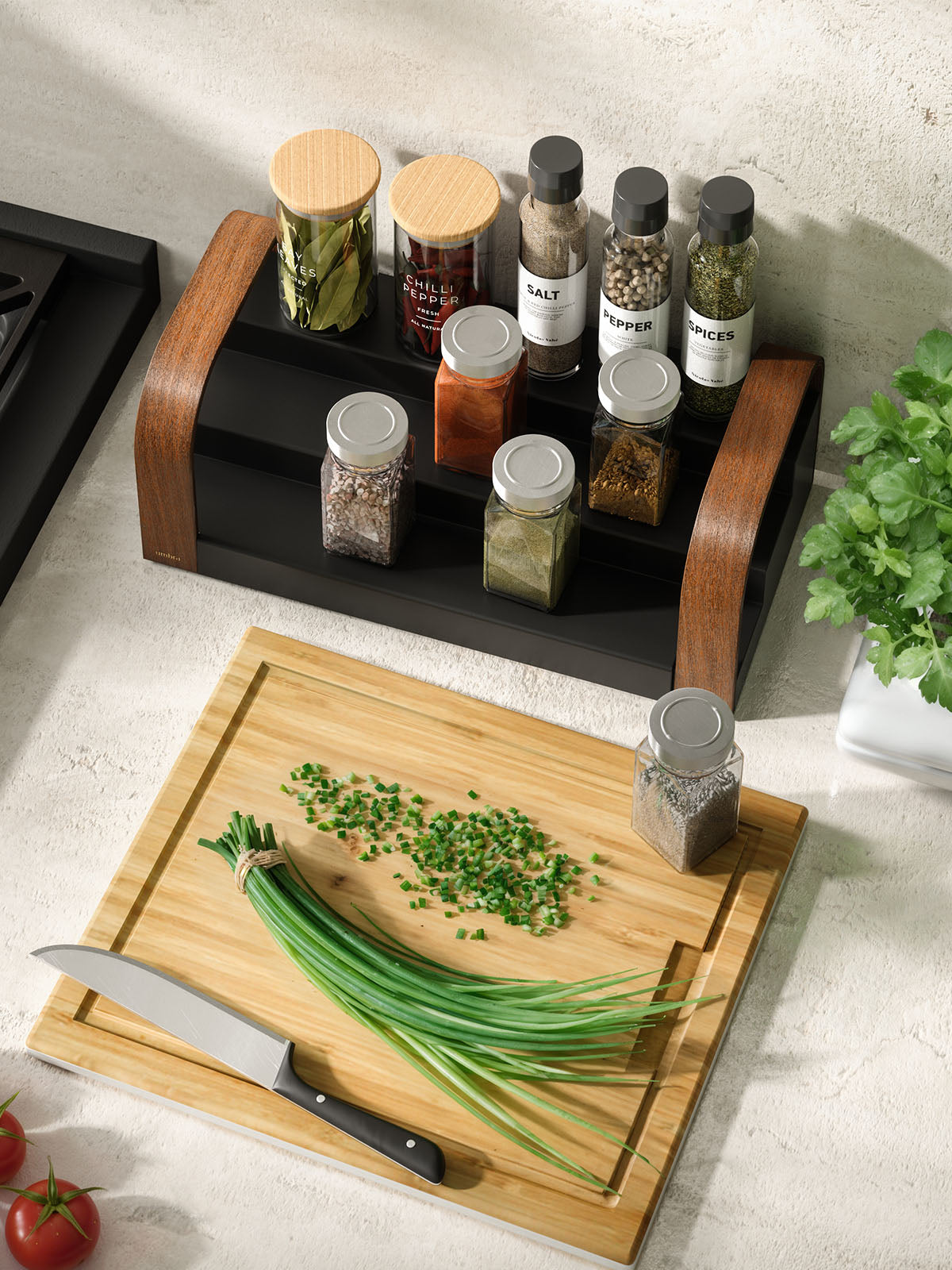 Umbra Bellwood Three Tier Spice Shelf - Black/Walnut