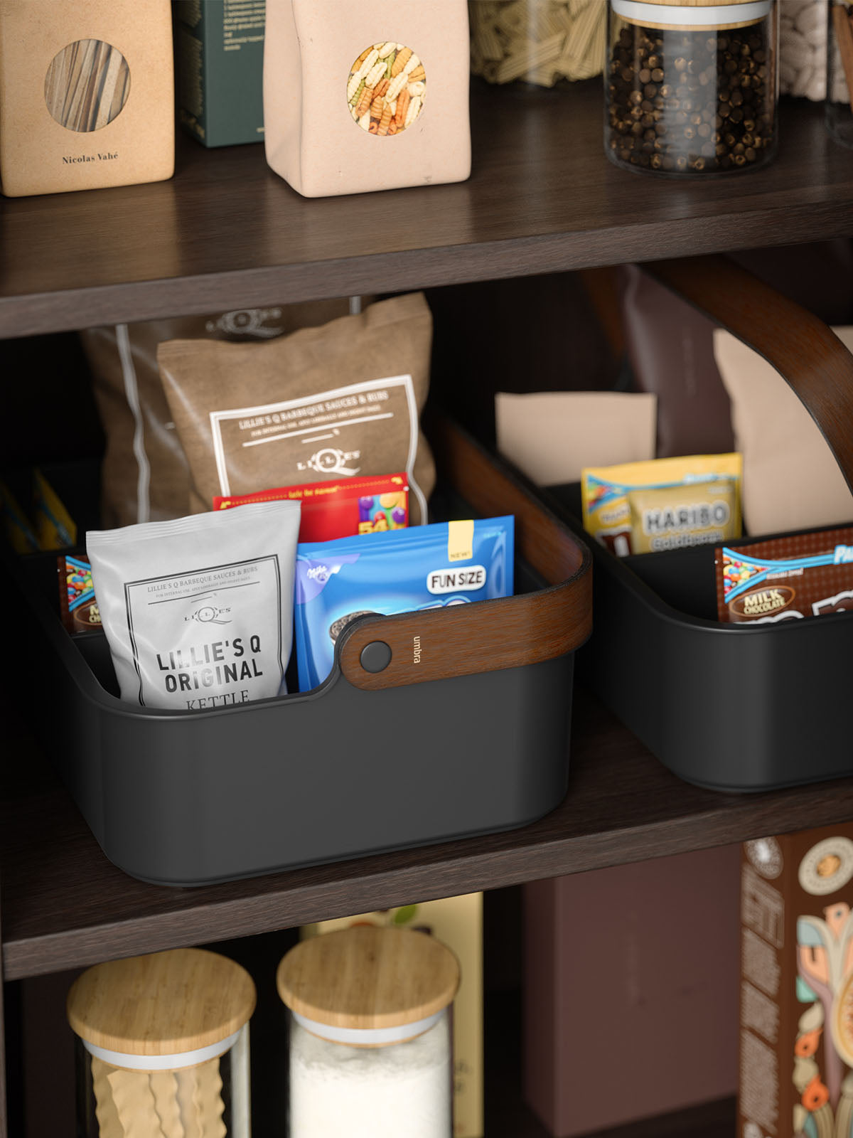 Umbra Bellwood Stackable Bin - Large Black/Walnut