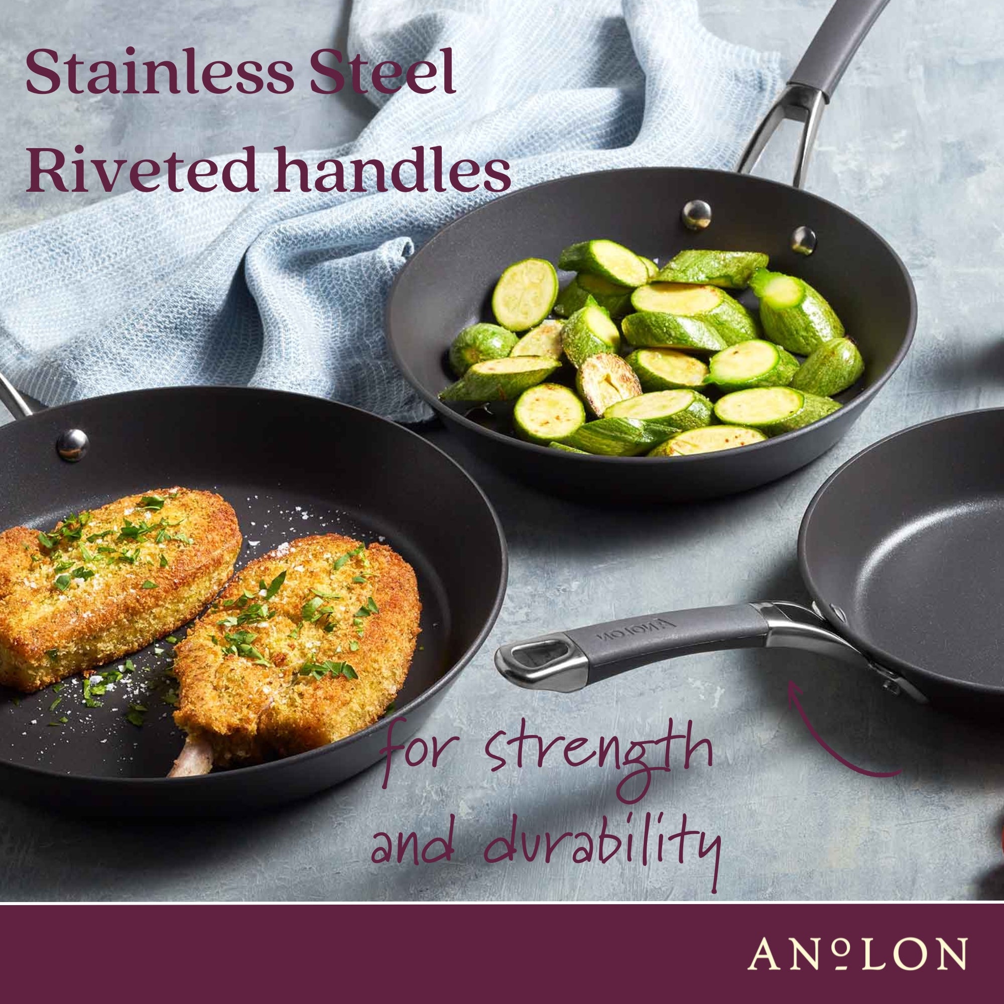  Anolon Endurance+ 20/24/28cm Skillet Triple Pack Cookware Anolon