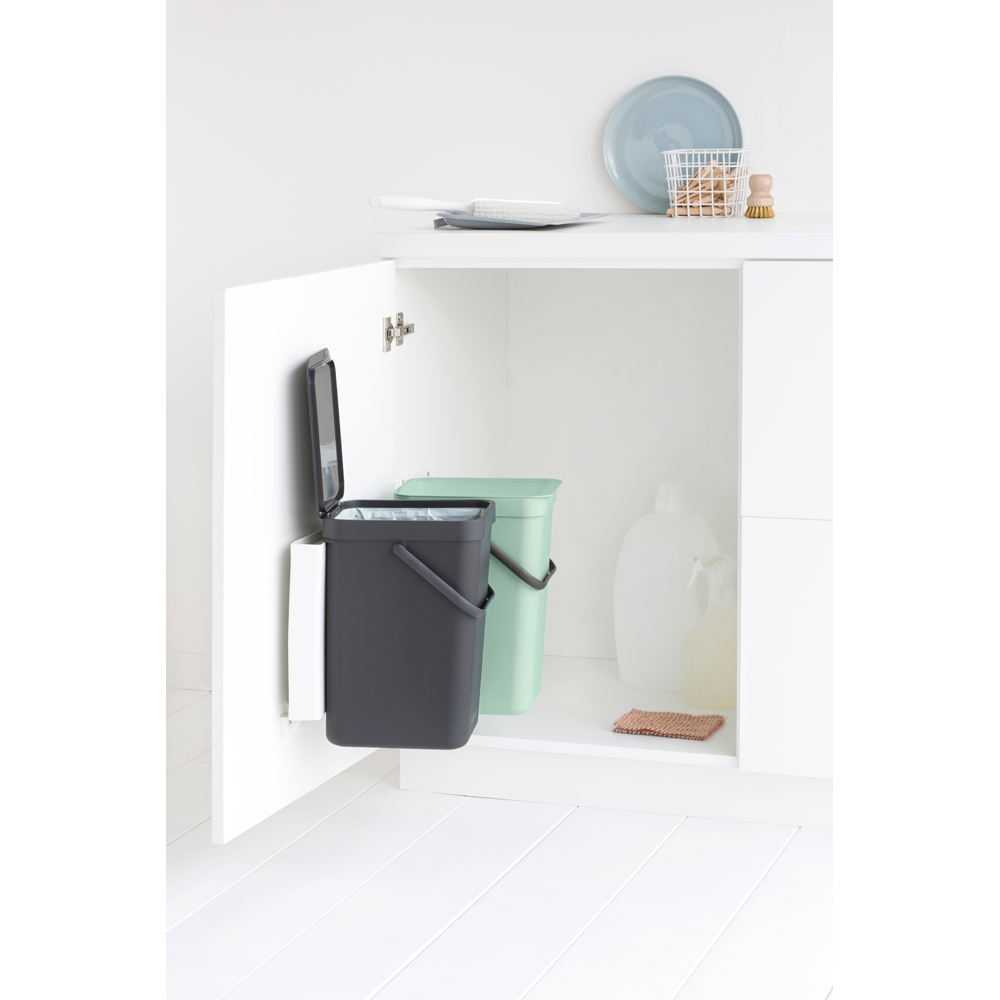 BRABANTIA Sort & Go Built In Bin 2 X 12L - Jade Green/Grey