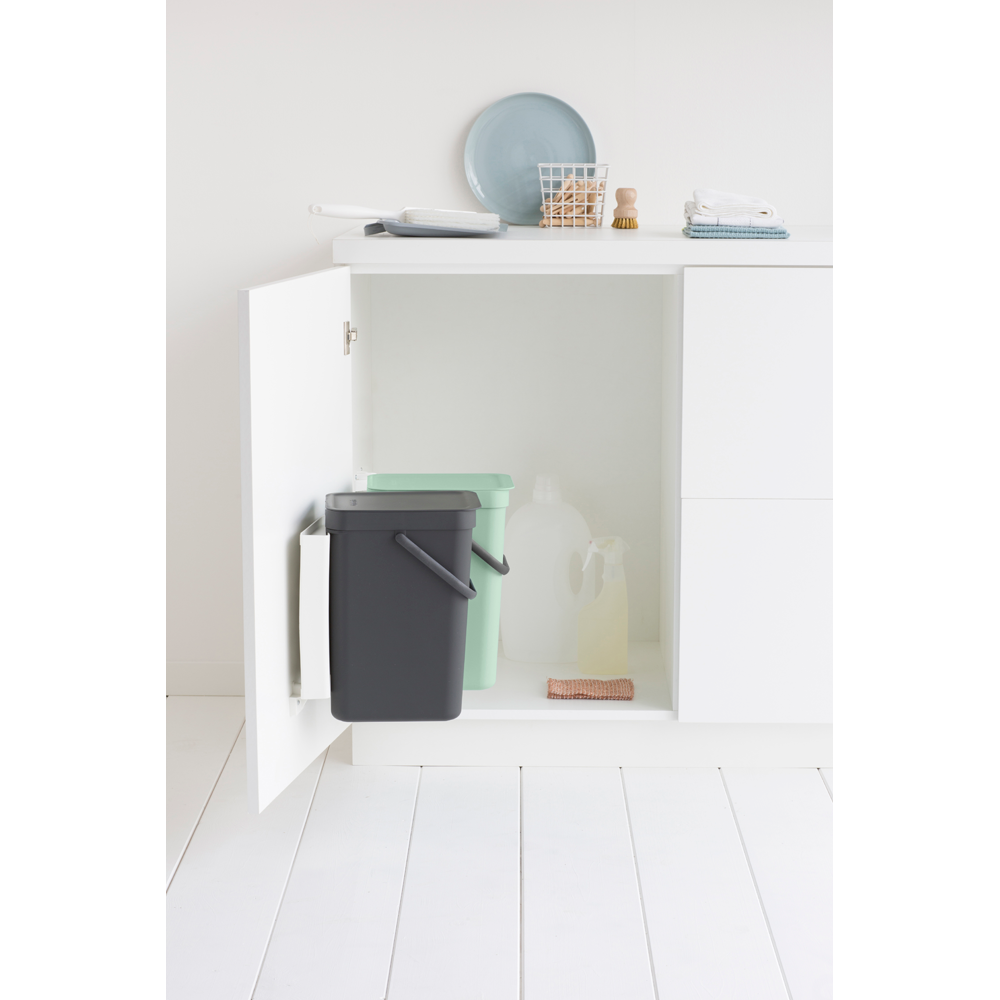 BRABANTIA Sort & Go Built In Bin 2 X 12L - Jade Green/Grey