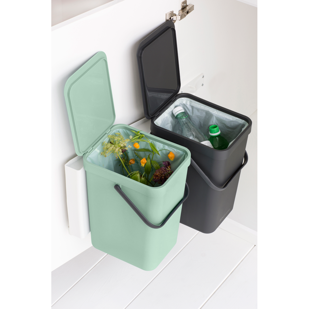 BRABANTIA Sort & Go Built In Bin 2 X 16L - Jade Green/Grey