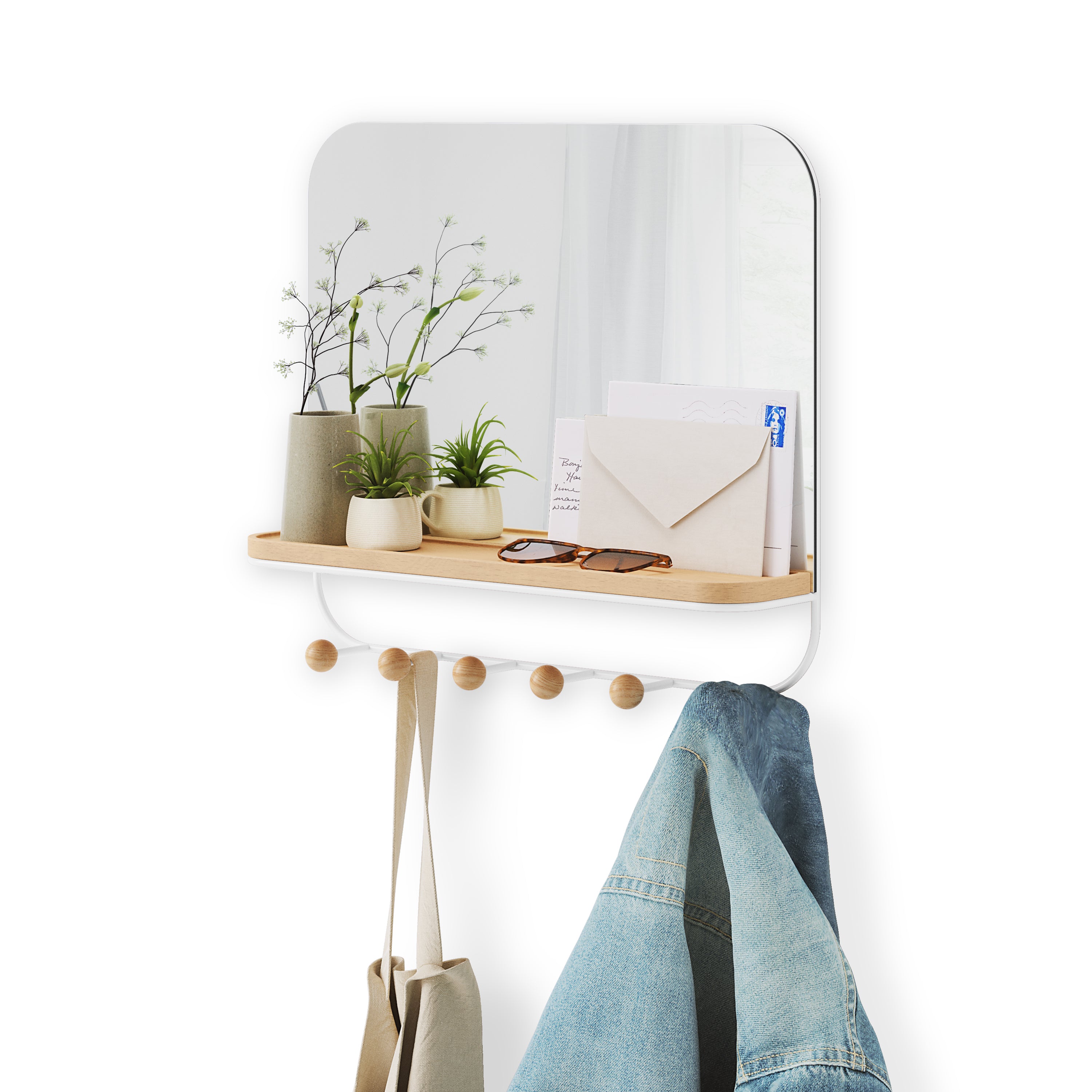  Estique Mirror W/ Hooks - White Mirror UMBRA