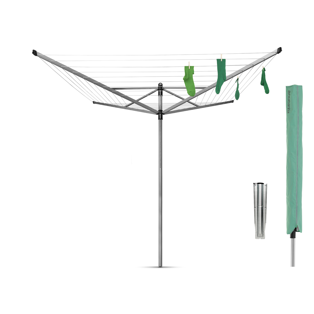 Lift O Matic 4 Arm Rotary Clothesline 60M w Cover & Ground Spike - Metallic Grey