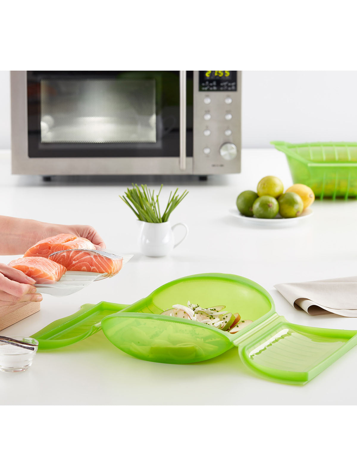 Microwave Steam Cooker with Tray, 3-4 p, Green