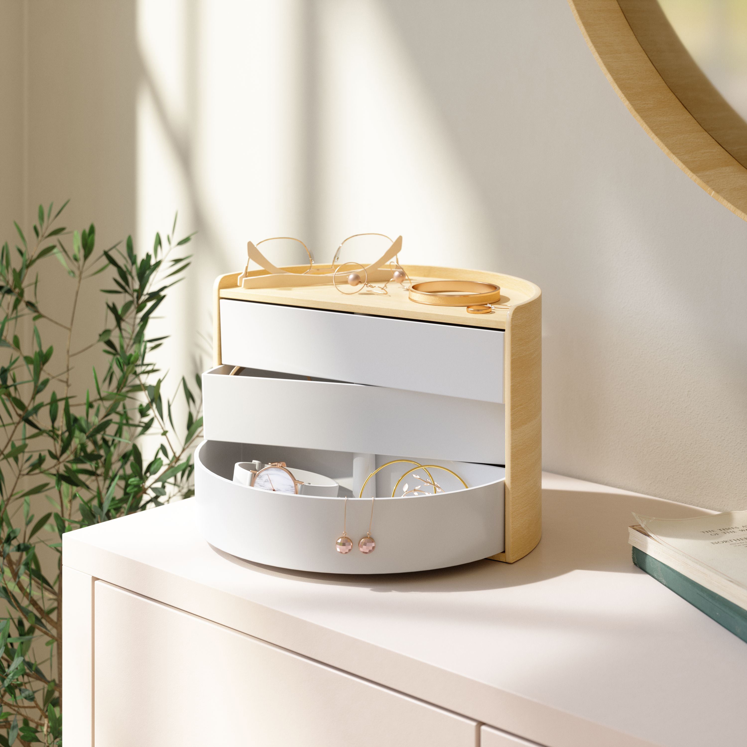  Moona Storage Box - White/Natural Jewelry Storage UMBRA