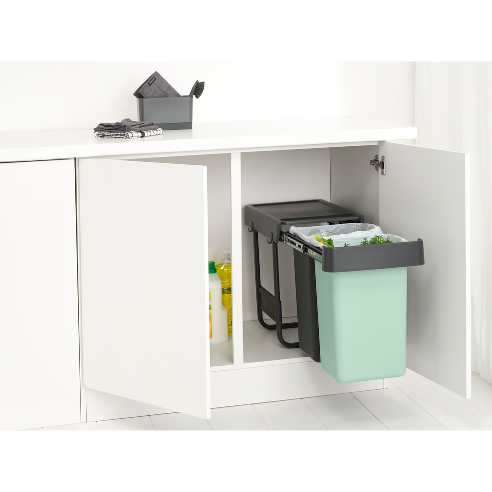 Sort & Go Built in Bin, 2 x 15L, Dark Grey & Jade Green